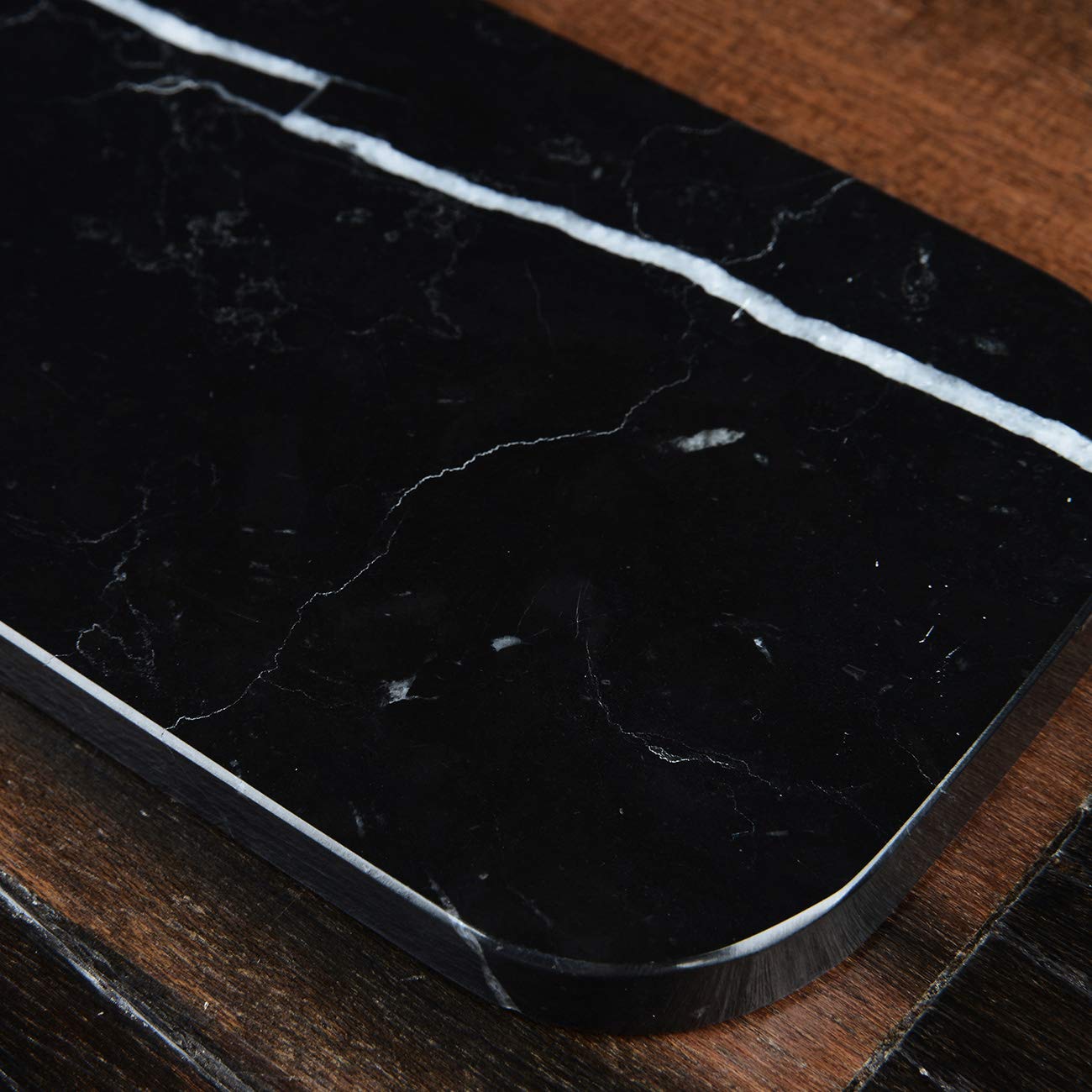 Premium Natural Marble Cheese Board & Charcuterie Serving Tray - Elegant Nero Marquina Black Stone for Entertaining, Home Decor & Housewarming Gifts - Perfect for Wine Parties, Charcuterie Displays & Kitchen Accessories