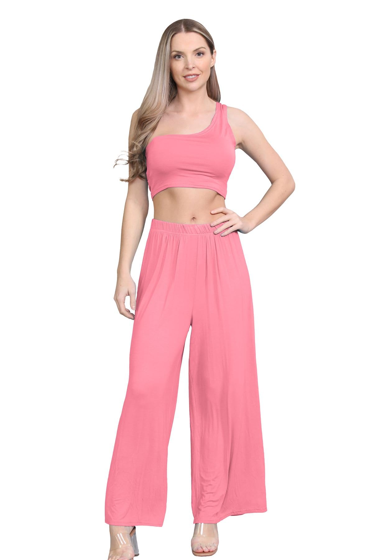 Janisramone® Women's Plain Wide Leg Palazzo Pants - High Waisted Comfortable Trousers for Office, Travel & Casual Wear | Elegant Flowy Palazzo Pants for Women