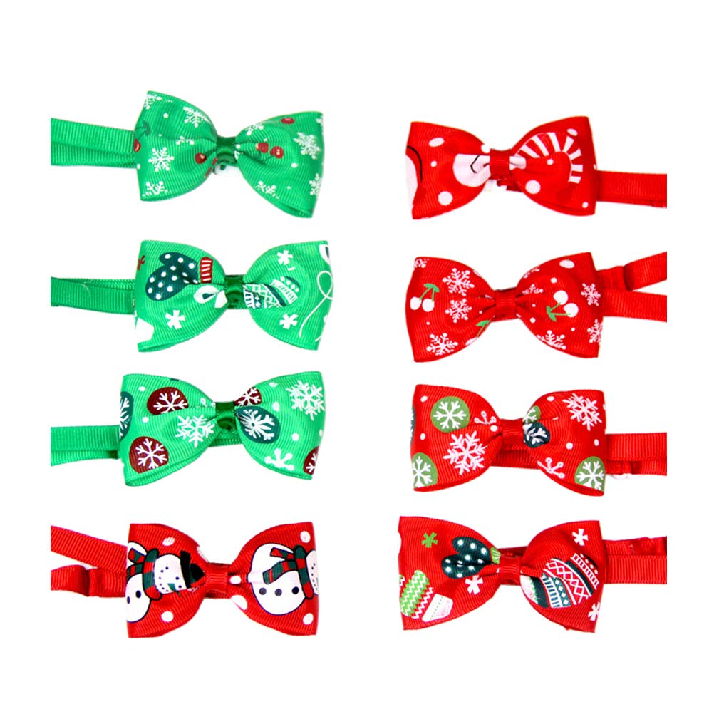 8Pcs Christmas Pet Dog Bow Ties - Adjustable Dog Collar Neckties for Small Medium Large Dogs - Holiday Dog Accessories & Costumes for Xmas Parties, Photos & Festive Occasions