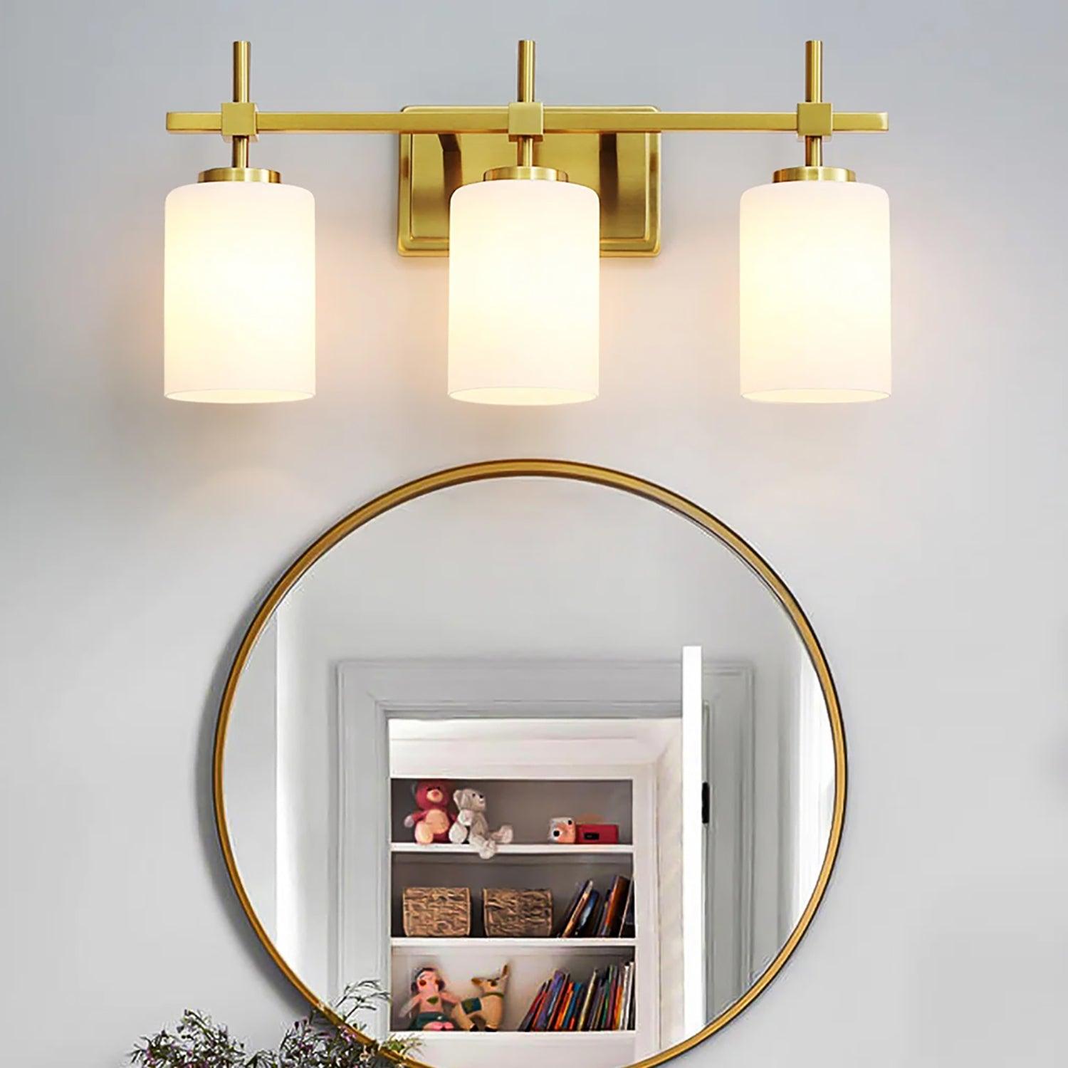 Jasper Gold Modern Frosted Glass 3-Light Bathroom Vanity Light Fixture - Perfect for Bathroom, Powder Room, and Dressing Area Lighting