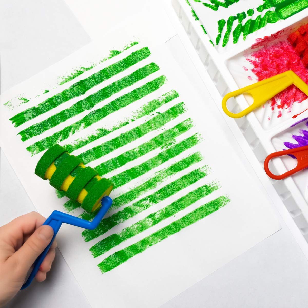 Hygloss Kids Paint Roller Set - 4 Unique Foam Rollers for Creative Art Projects, Includes Paint Tray & Brush Set - Fun Painting Sponges for Toddlers & Children - Perfect for DIY Crafts, Classroom Activities & Home Art Projects
