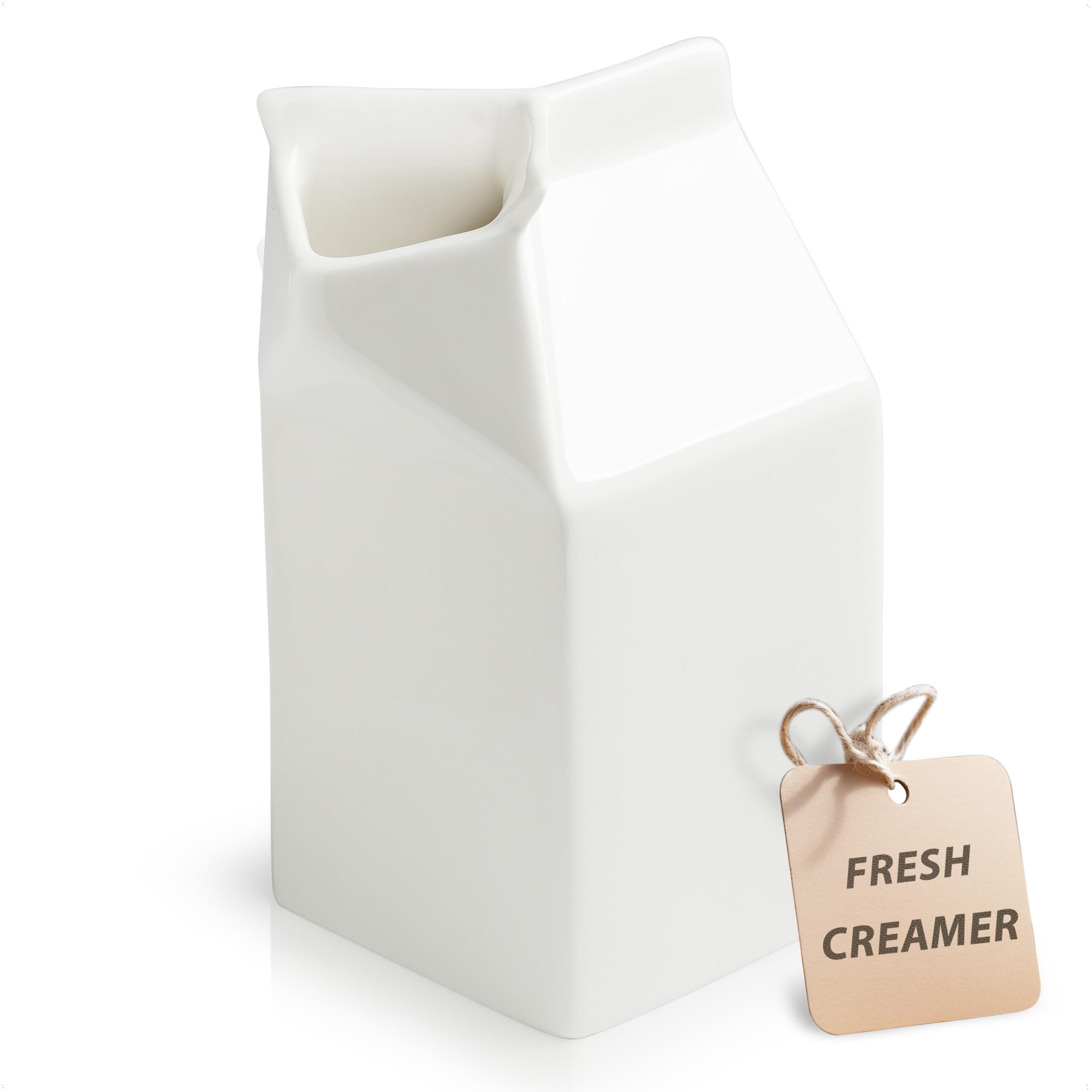 White Ceramic Creamer Pitcher - 13 Oz Small Milk Jug for Coffee, Tea & Sauces | Perfect for Breakfast, Brunch & Coffee Shops | Drip-Free Pouring Design