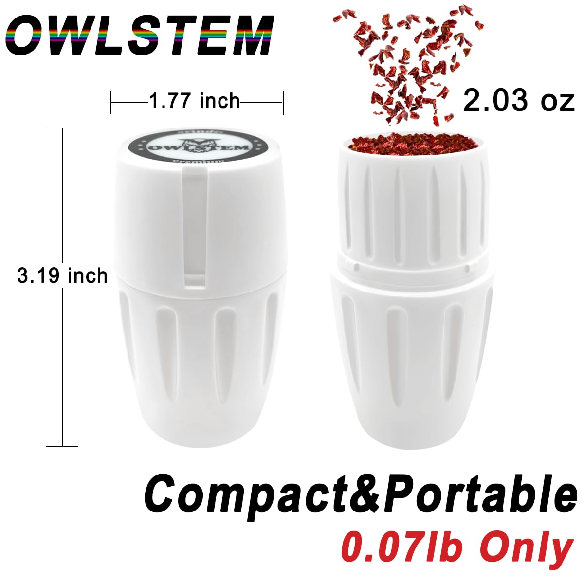 2-in-1 Herb Grinder with Storage Jar - Premium Aluminum Spice Crusher for Kitchen, Camping & Travel - White (Perfect for Grinding Herbs, Spices & Tobacco)