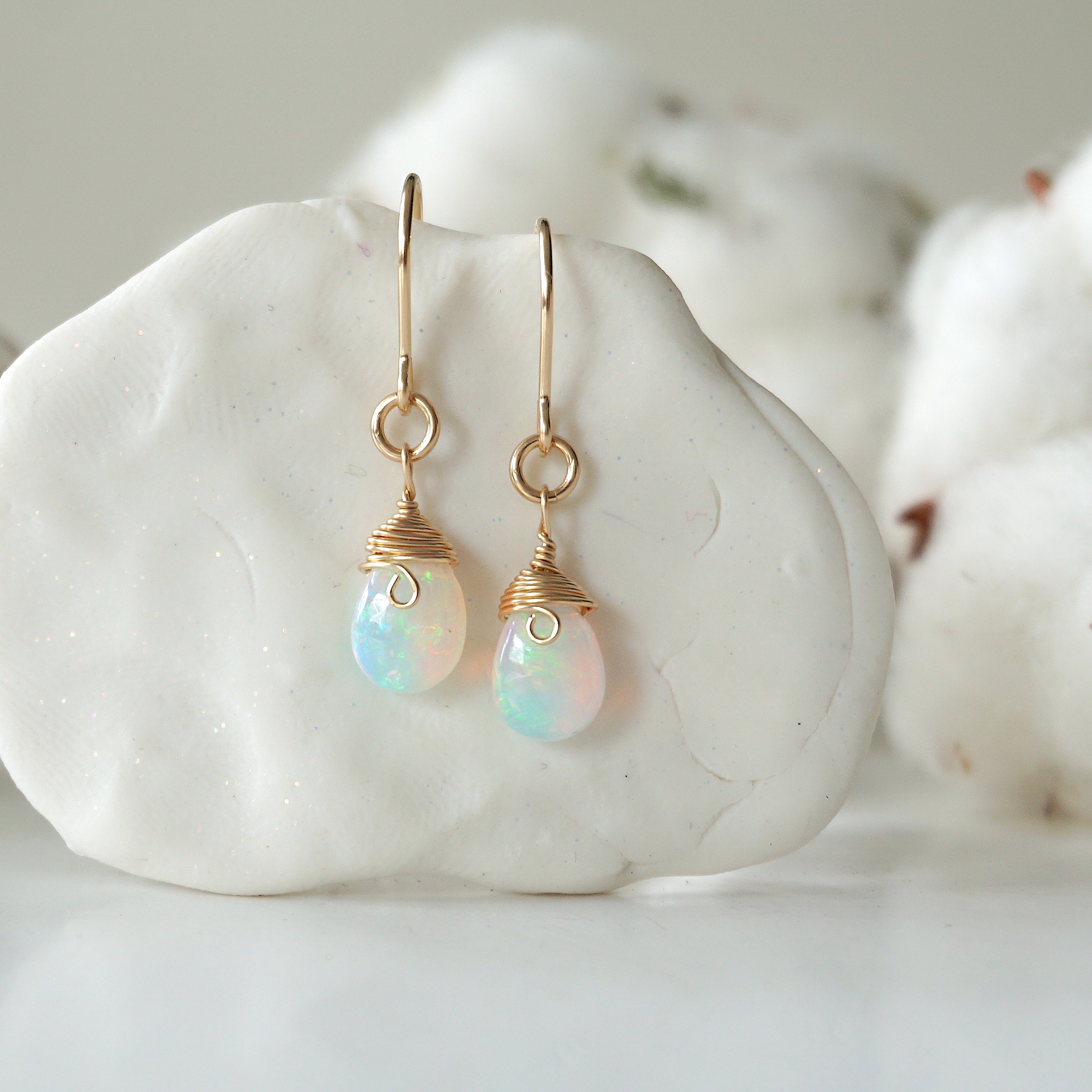 Fire Opal Teardrop Earrings - 14k Gold Filled Dangle Earrings for Women | Perfect for Weddings, Parties & Special Occasions