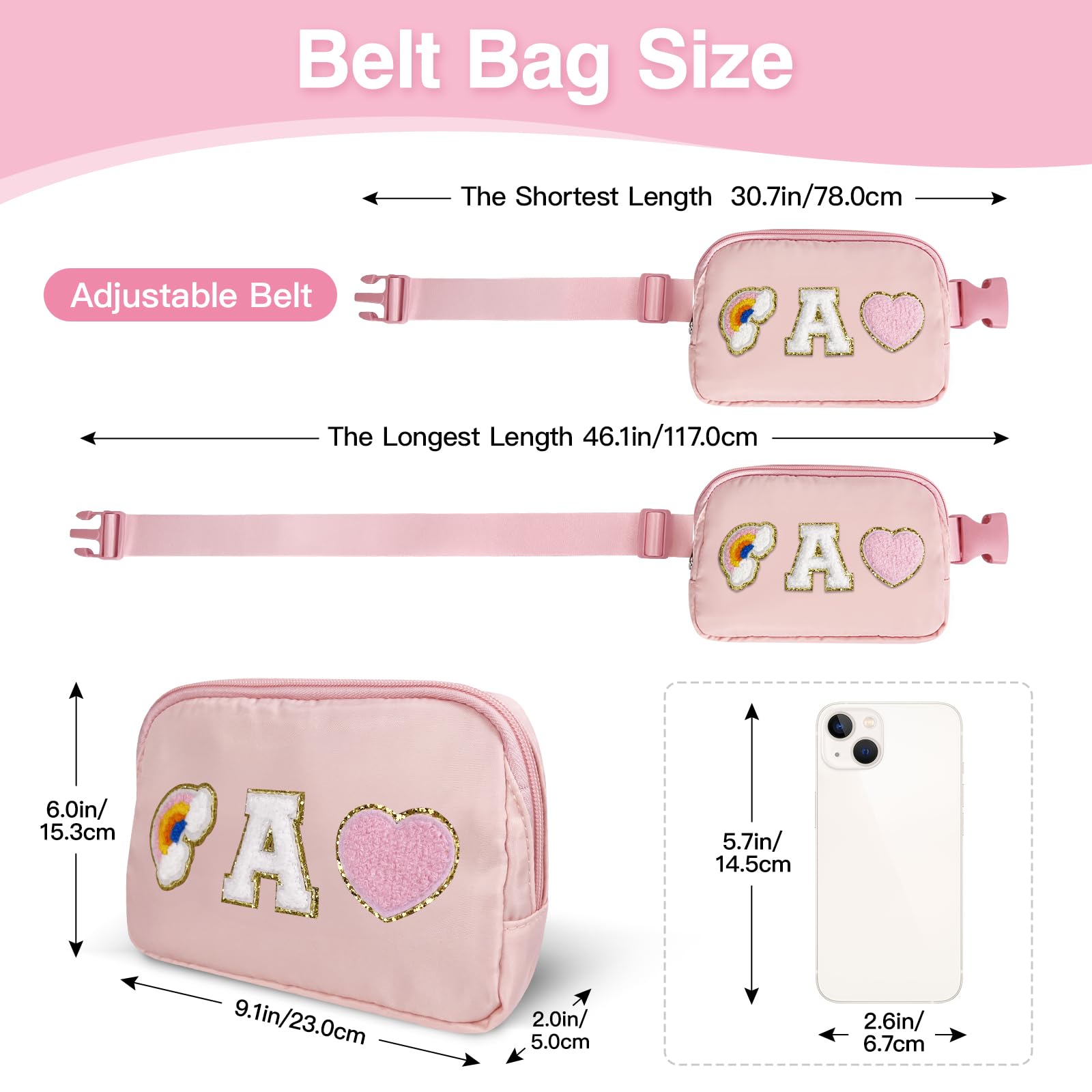 Personalized Belt Bag with Keychain - Custom Fanny Pack for Women & Girls - Initial Monogram Birthday Gift for Teens, Mom - Crossbody Waist Bag - Small Travel Essential - Preppy Style Accessories (Pink) - Perfect for Gym, Shopping, Concerts & Outdoor Activities