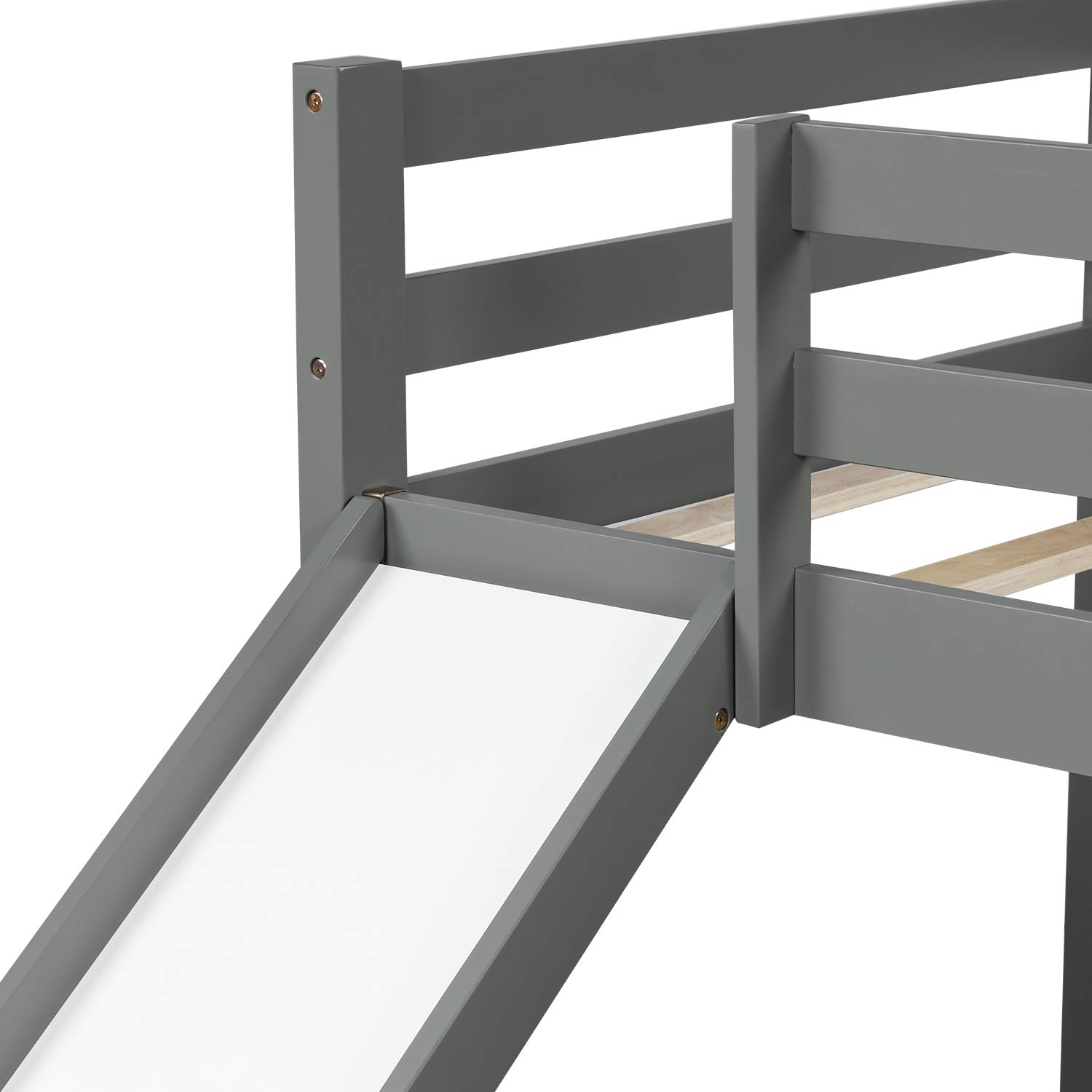 Kids Twin Loft Bed with Slide & Ladder - Multifunctional Wooden Low Profile Mini Loft Bed for Children's Room - Perfect for Small Spaces, Playrooms & Sleepovers (Gray)