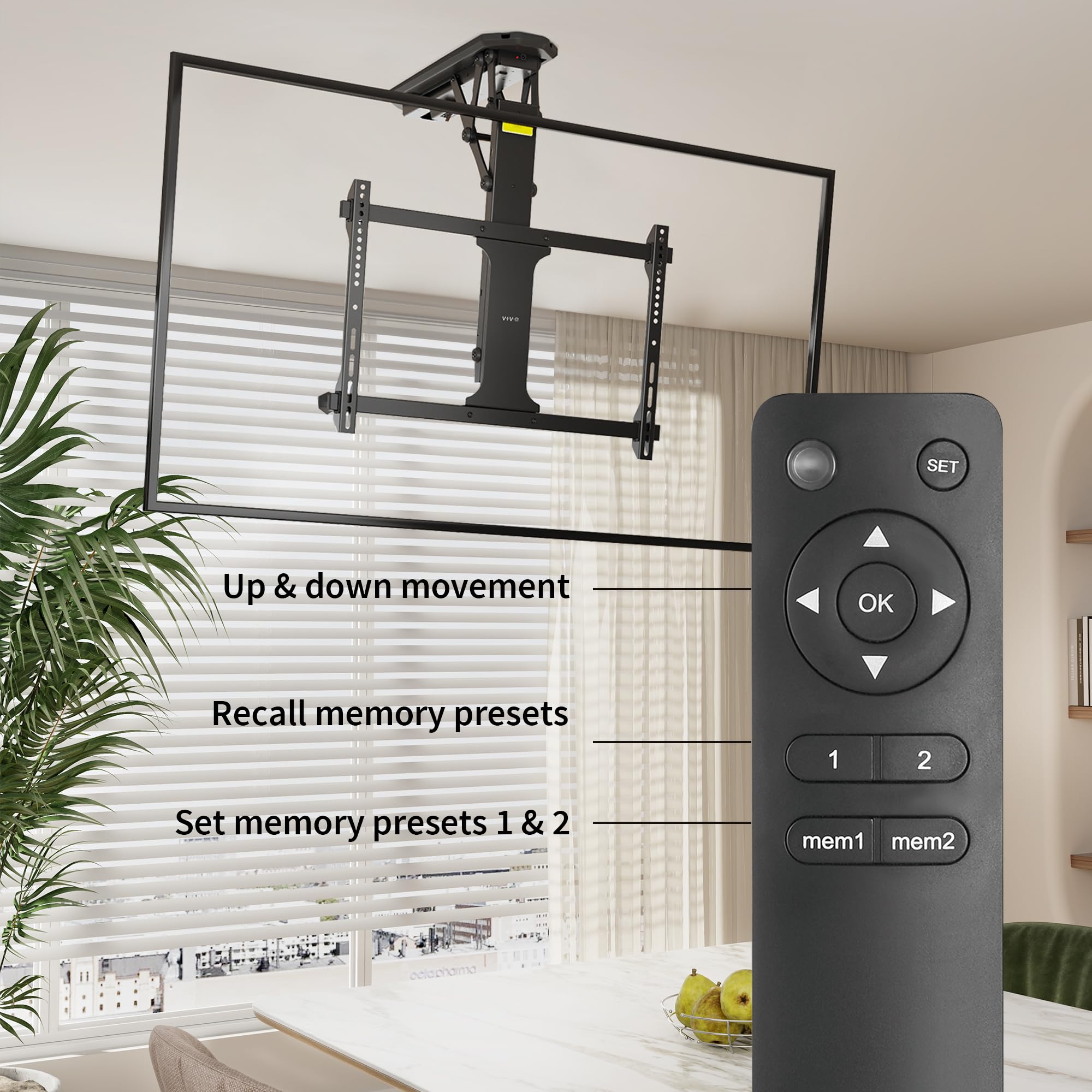 VIVO Motorized Flip Down Ceiling TV Mount for 32-70 Inch Screens, Adjustable Pitched Roof VESA Bracket for Home Theater, Living Room, Basement & Commercial Use - Black (MOUNT-E-FD70) Master Pack