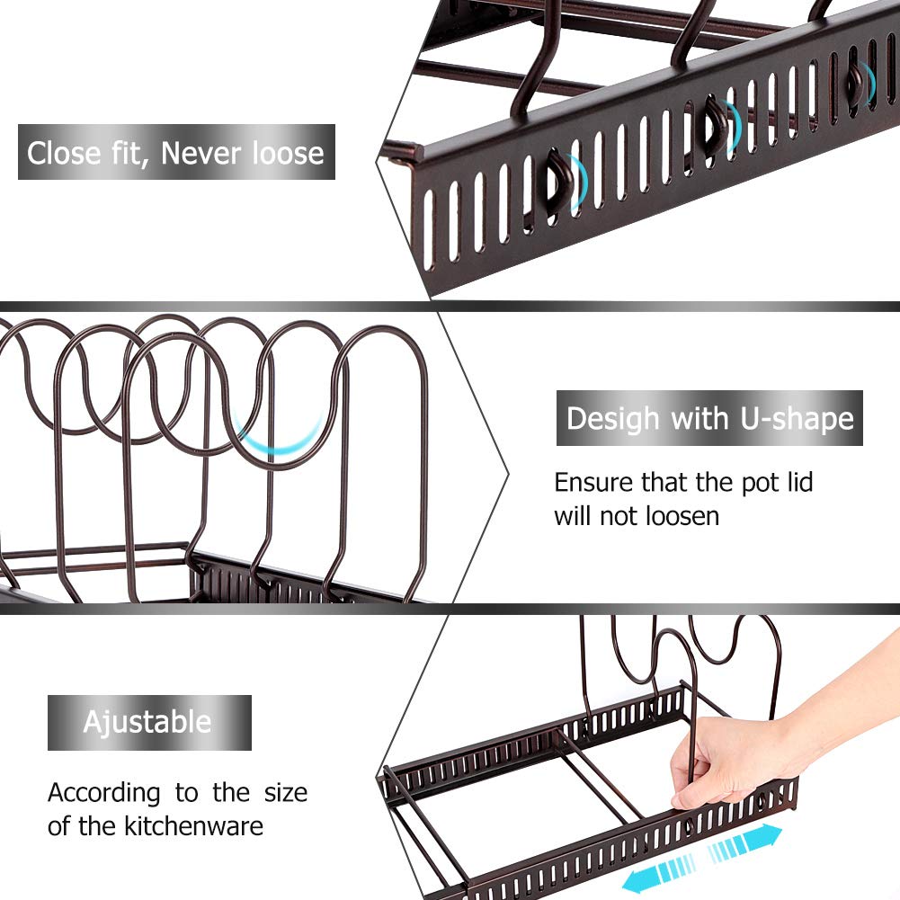 **Cocoarm 7-Tier Expandable Pan Organizer Rack - Adjustable Kitchen Cabinet Storage for Pots, Pans & Lids - Space-Saving Pantry Organizer for Clutter-Free Cabinets - Perfect for Small Kitchens & Organized Cooking**