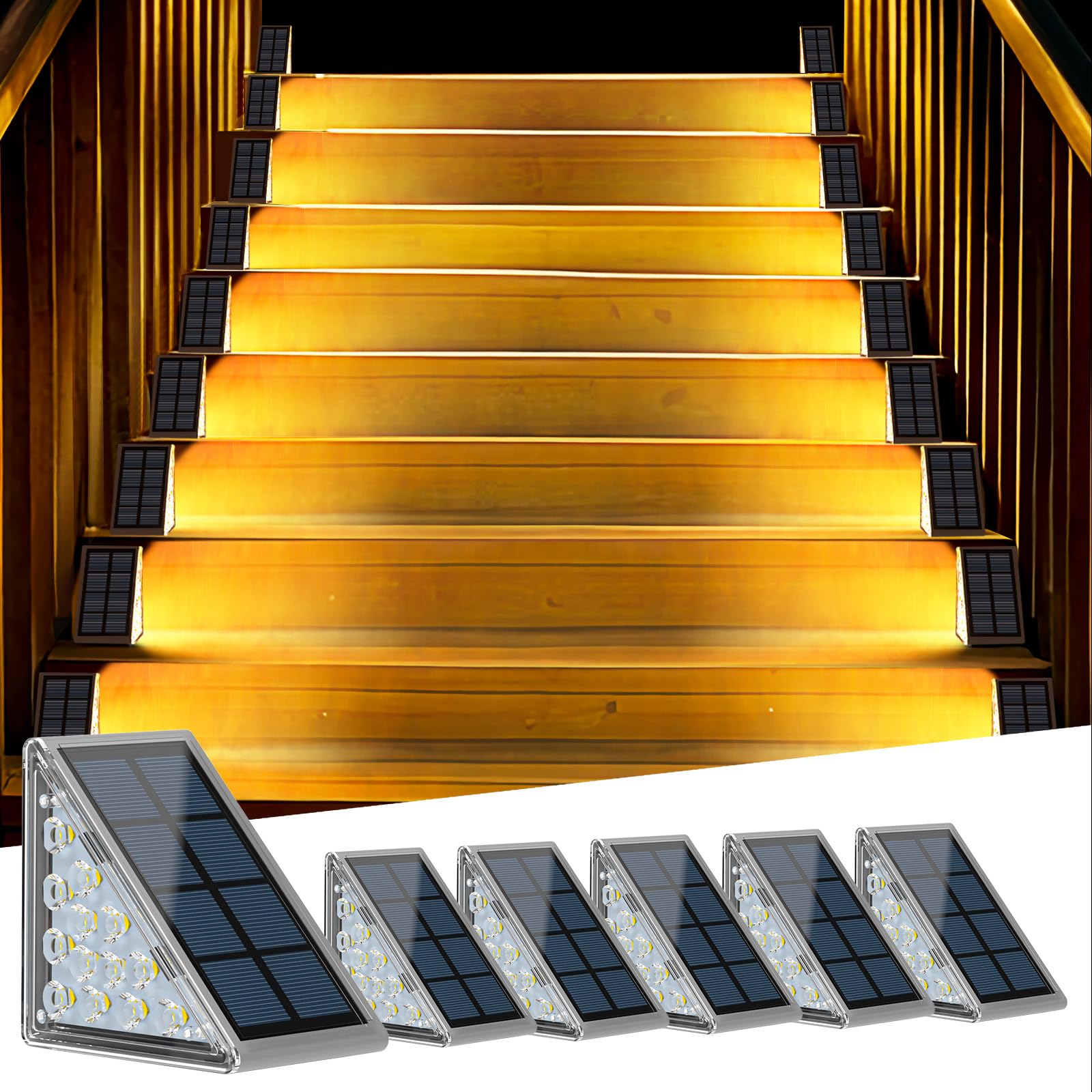 6 Pack Solar Step Lights Outdoor Waterproof IP67 - 3000K Warm White Solar Powered Stair Lights for Front Porch, Pathway, Patio, Deck & Garden Decor | Weatherproof Landscape Lighting for Steps, Walkways & Outdoor Stairs