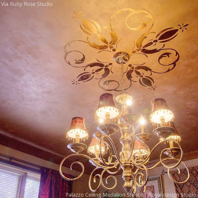 Palazzo Centerpiece Ceiling Stencil - DIY Home Decor Stencils for Walls, Floors & Furniture - Perfect for Bedroom, Living Room & Wedding Decor