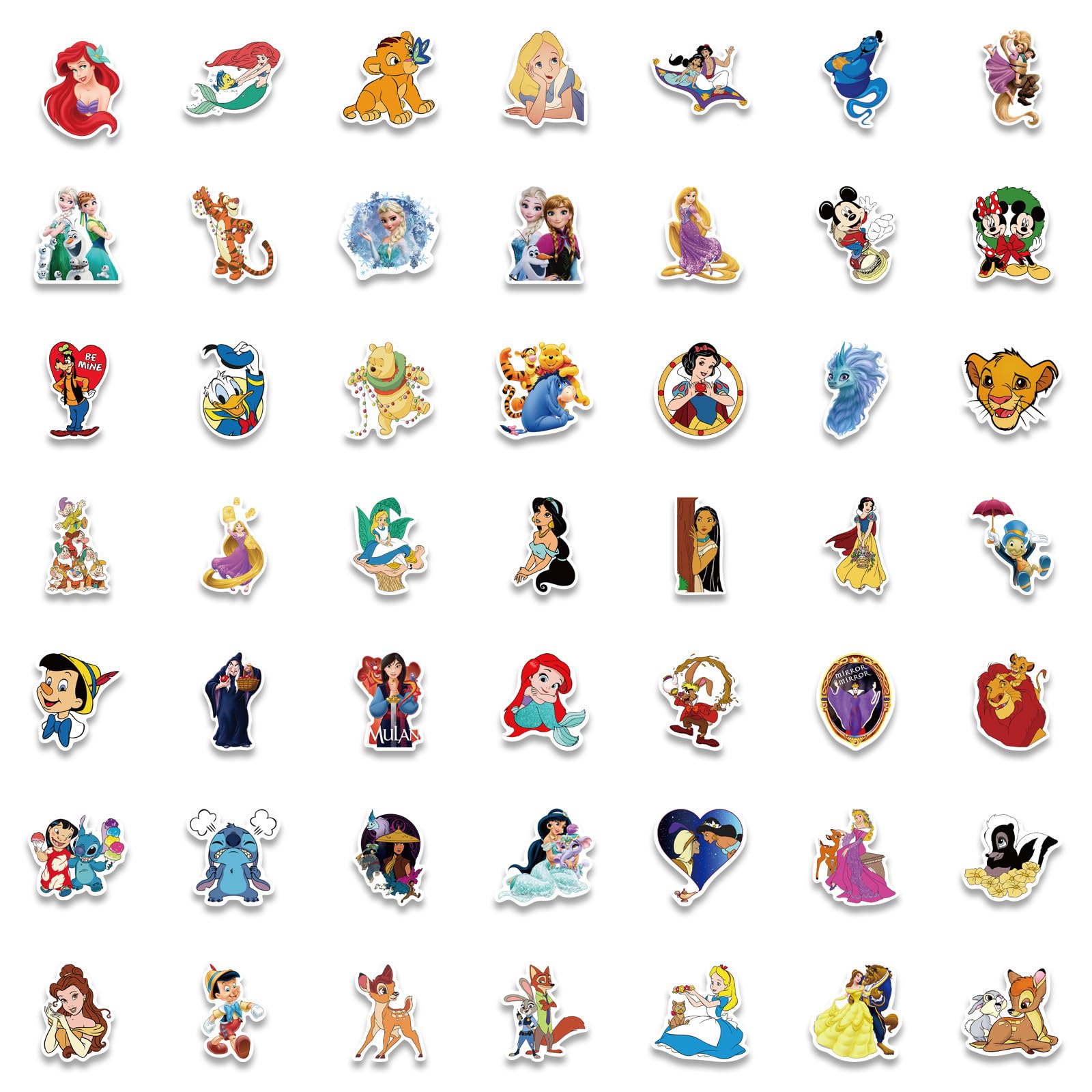 100PCS Cartoon Character Stickers - Disney Princess Stickers Pack for Kids, Teens & Adults - Waterproof Vinyl Stickers for Water Bottles, Laptops, Luggage & DIY Crafts - Cute Decorative Stickers for School, Office & Home Decor