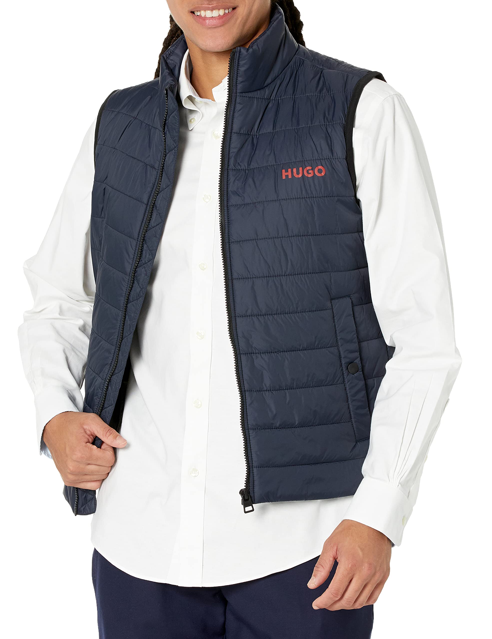 HUGO Men's Stand Collar Puffer Vest - Lightweight Quilted Down Jacket for Winter Outdoor Activities, Hiking & Casual Wear