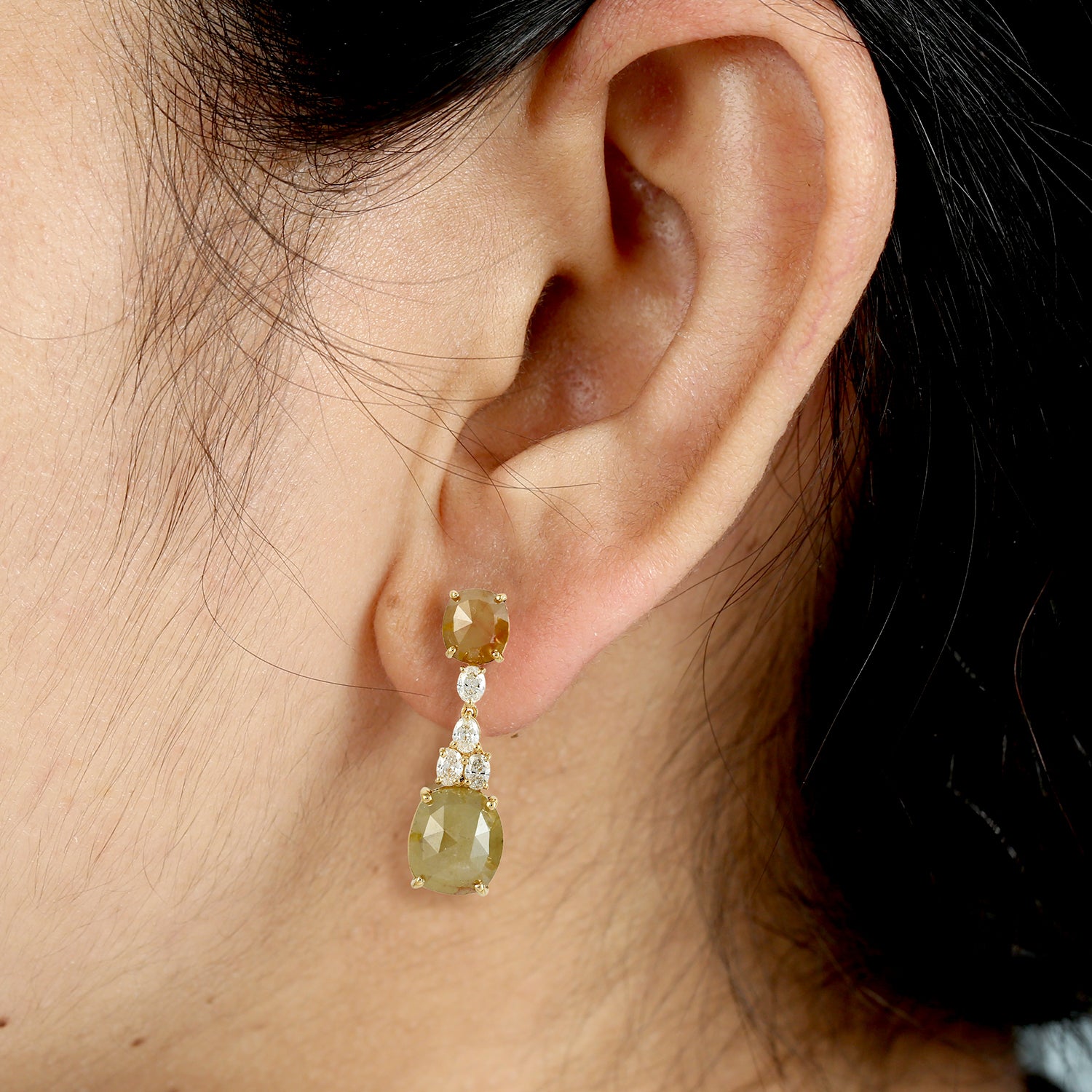 18K Yellow Gold Faceted Rose Cut Ice Diamond Handmade Dangler Earrings for Women - Perfect for Weddings, Parties & Special Occasions