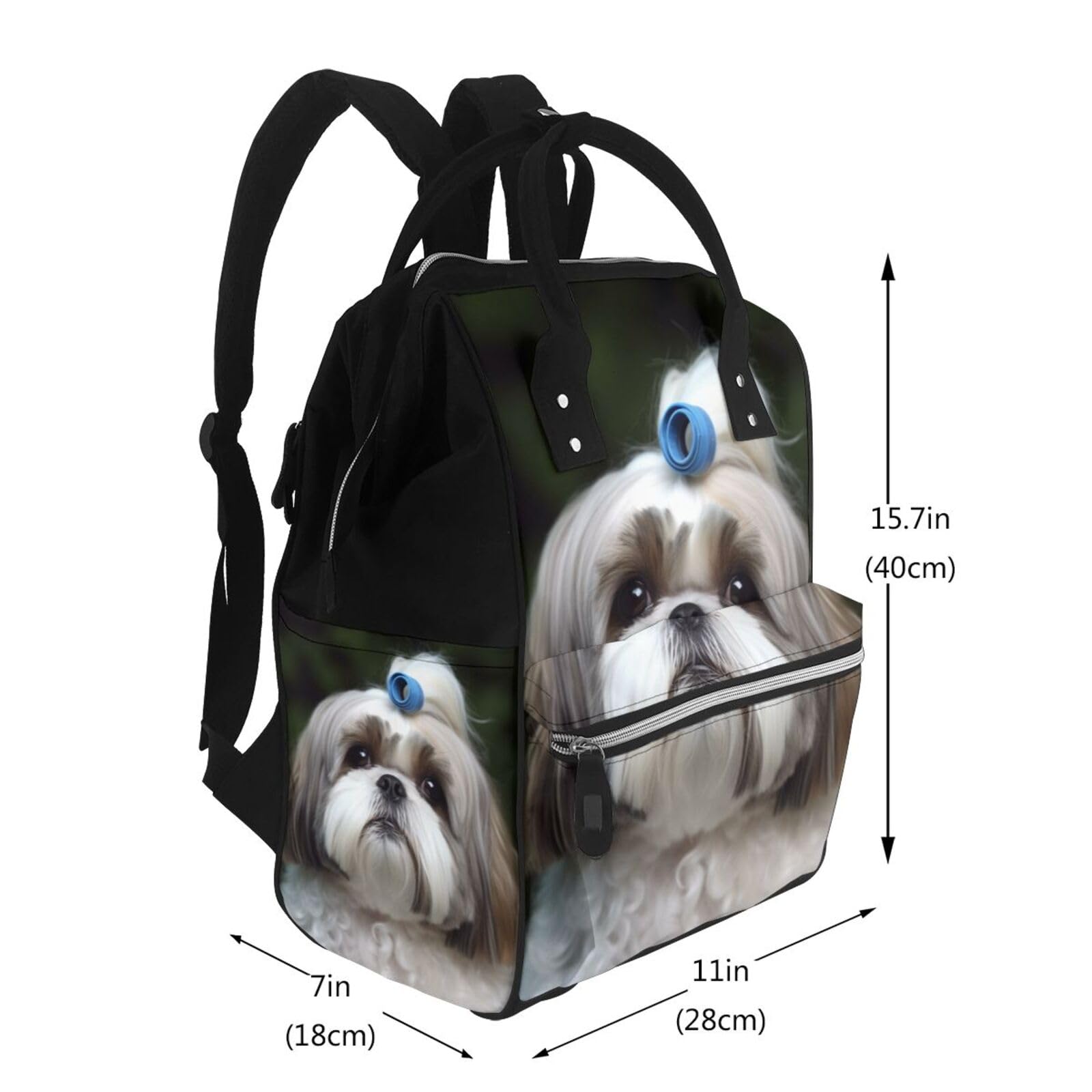**JTRKN Large Capacity Diaper Backpack for Moms - Shih Tzu Dog Print, Unisex Multi-Function Travel Backpack for Outdoor, Hiking & Daily Use - Black One Size Daypack**