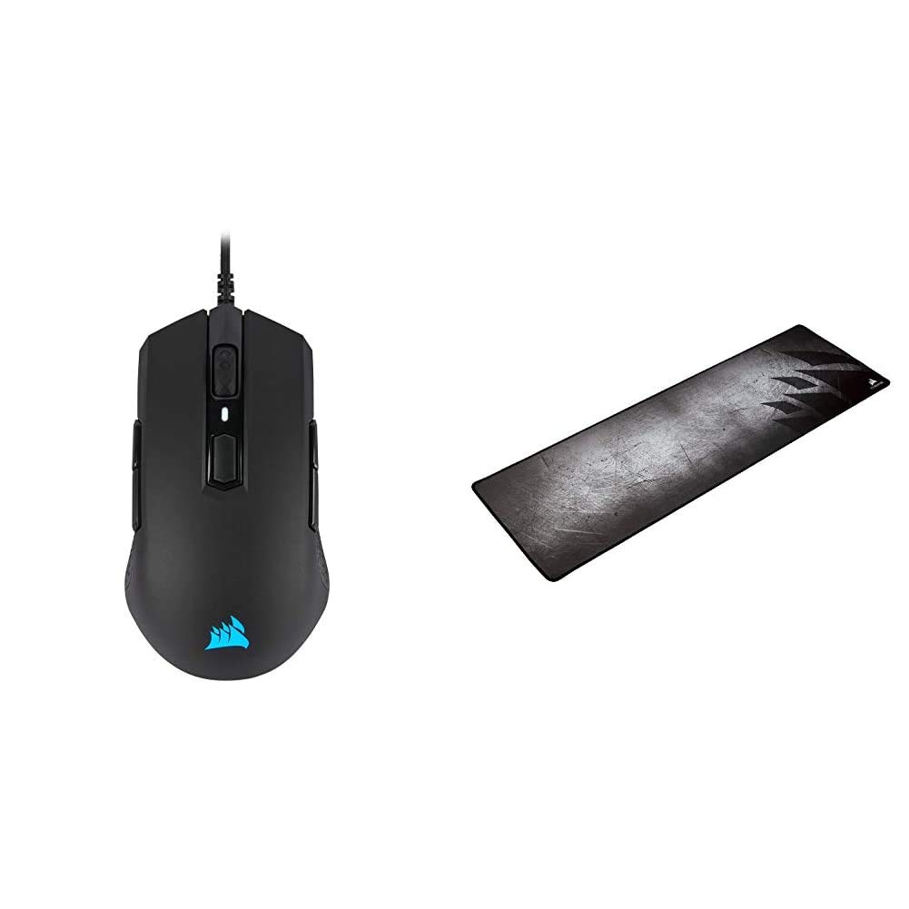 Corsair M55 PRO RGB Ambidextrous Multi-Grip Optical Gaming Mouse & MM300 Extended Anti-Fray Cloth Gaming Mouse Pad - Black | Perfect for PC Gaming, Esports, and Office Work