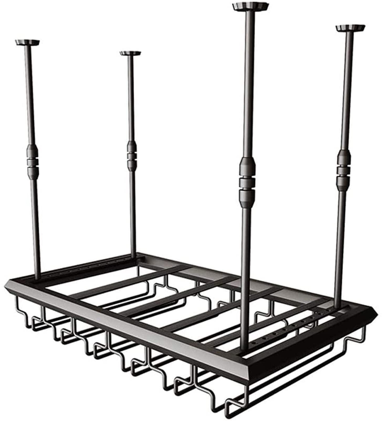Floating Wine Rack for Bar Counter - Adjustable Height Ceiling Hanging Wine Holder - Vintage Wine Bottle & Glass Storage Rack - Black (24x12 Inches) - Perfect for Home Bars, Restaurants & Wine Cellars