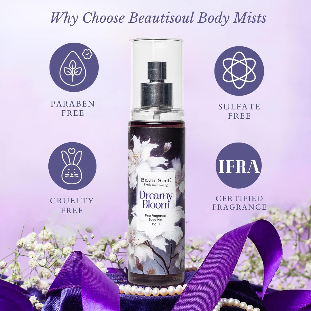 Beautisoul Dreamy Bloom Fine Fragrance Body Mist for Women - Long Lasting Perfume Spray (100ml) | Floral Scented Body Mist for Daily Use, Date Night & Special Occasions | Perfect Gift for Her, Birthday & Secret Santa