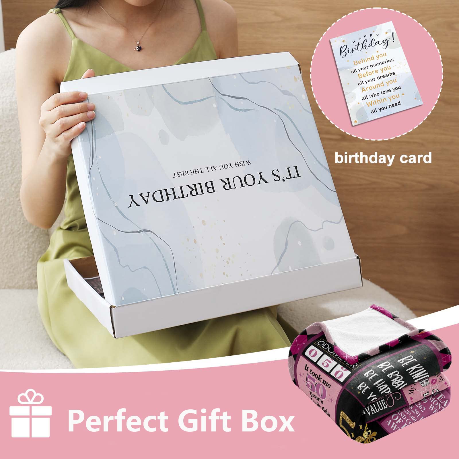 50th Birthday Gifts for Women - Personalized 50 Year Old Birthday Blanket with Gift Box - Unique 50th Birthday Decorations & Gift Ideas for Her - Perfect for Turning 50 Celebrations, Parties & Special Moments