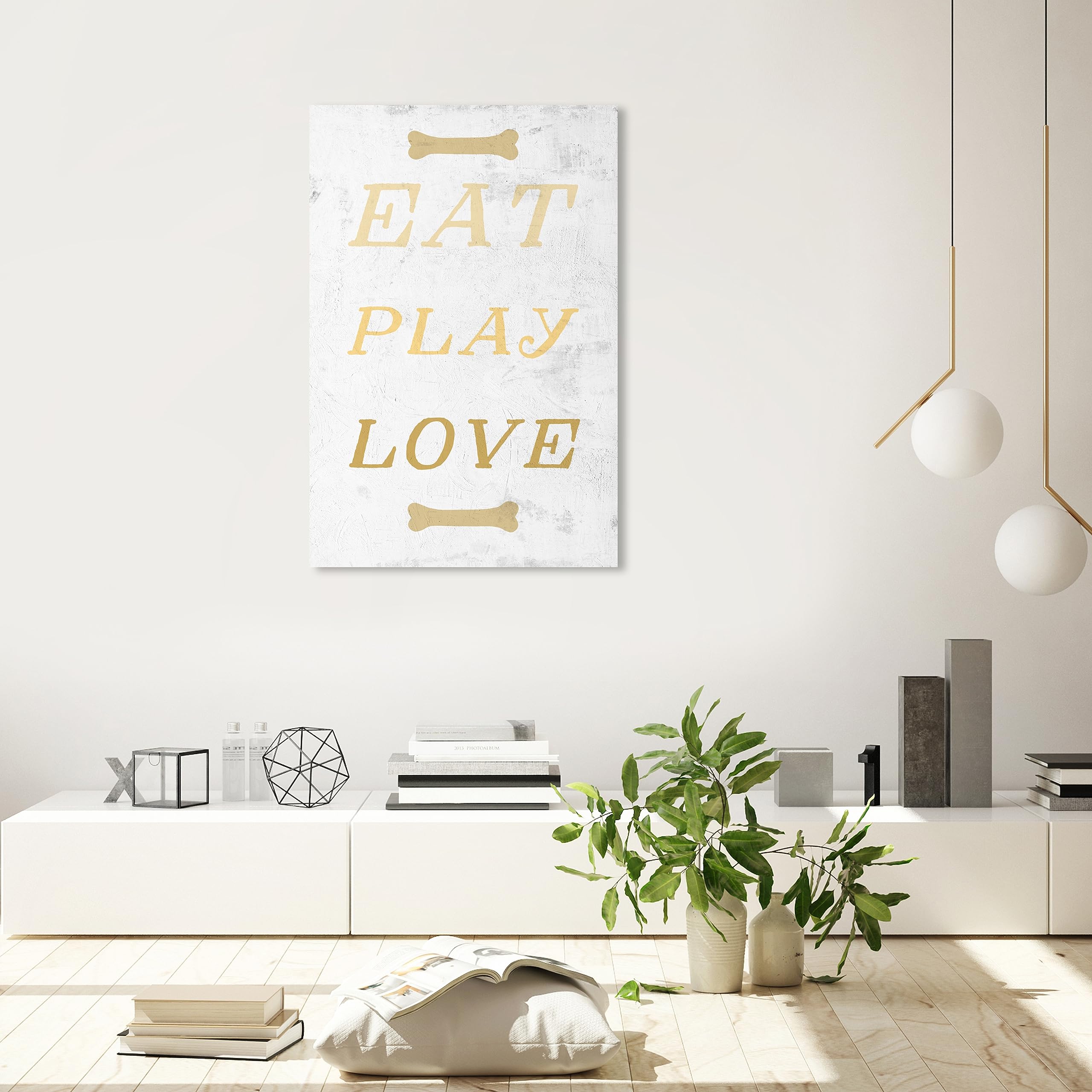 Oliver Gal Artist Co. Animals Wall Art Canvas Print - 'Eat Play Love' Home Decor, 24x36 Inches, Gold & Gray - Perfect for Living Room, Bedroom, Nursery & Office Wall Decor
