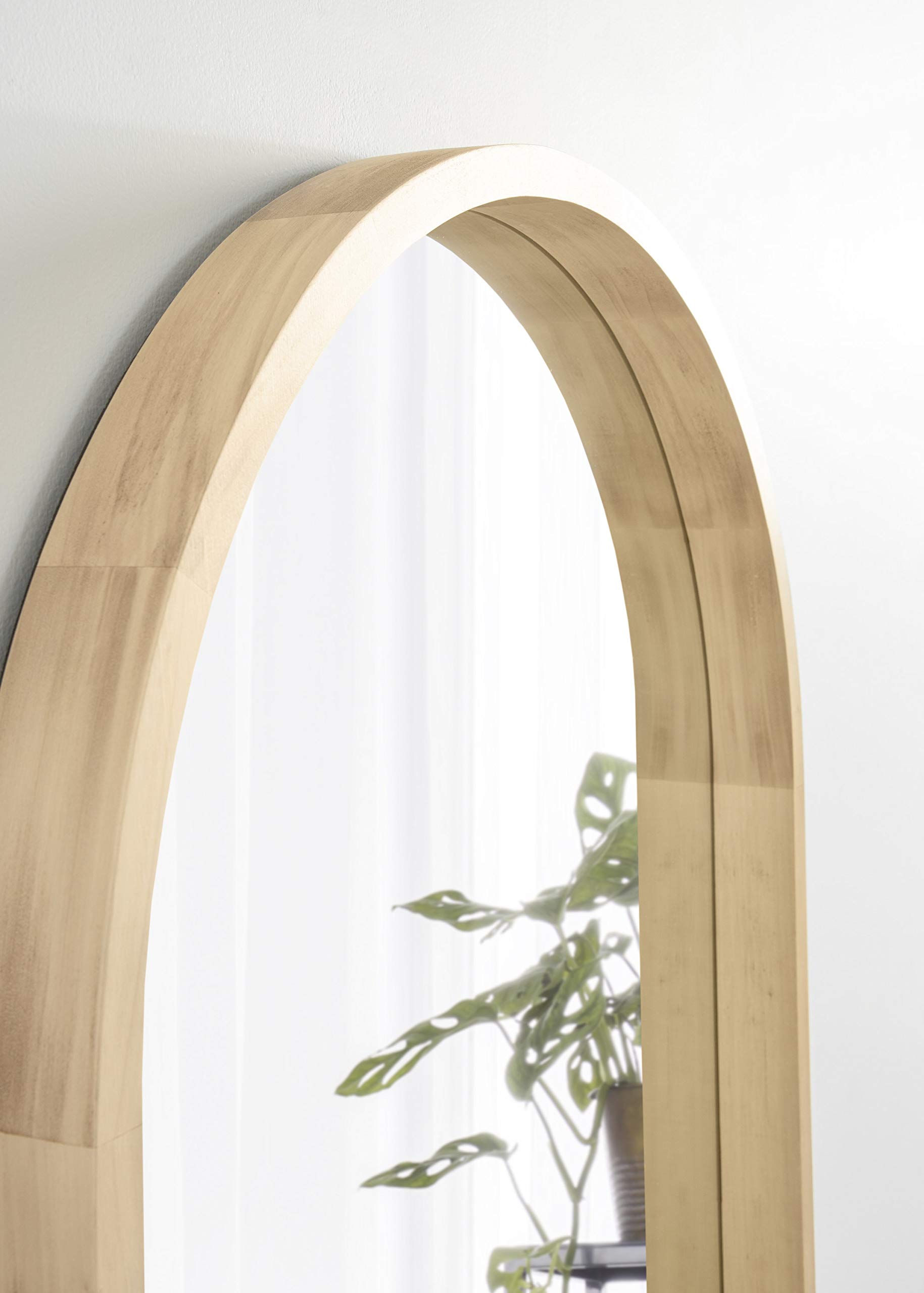 Kate and Laurel Hutton Modern Capsule Wall Mirror 24x36 Inches - Natural Wood Scandinavian Style Decorative Mirror for Living Room, Bedroom & Entryway