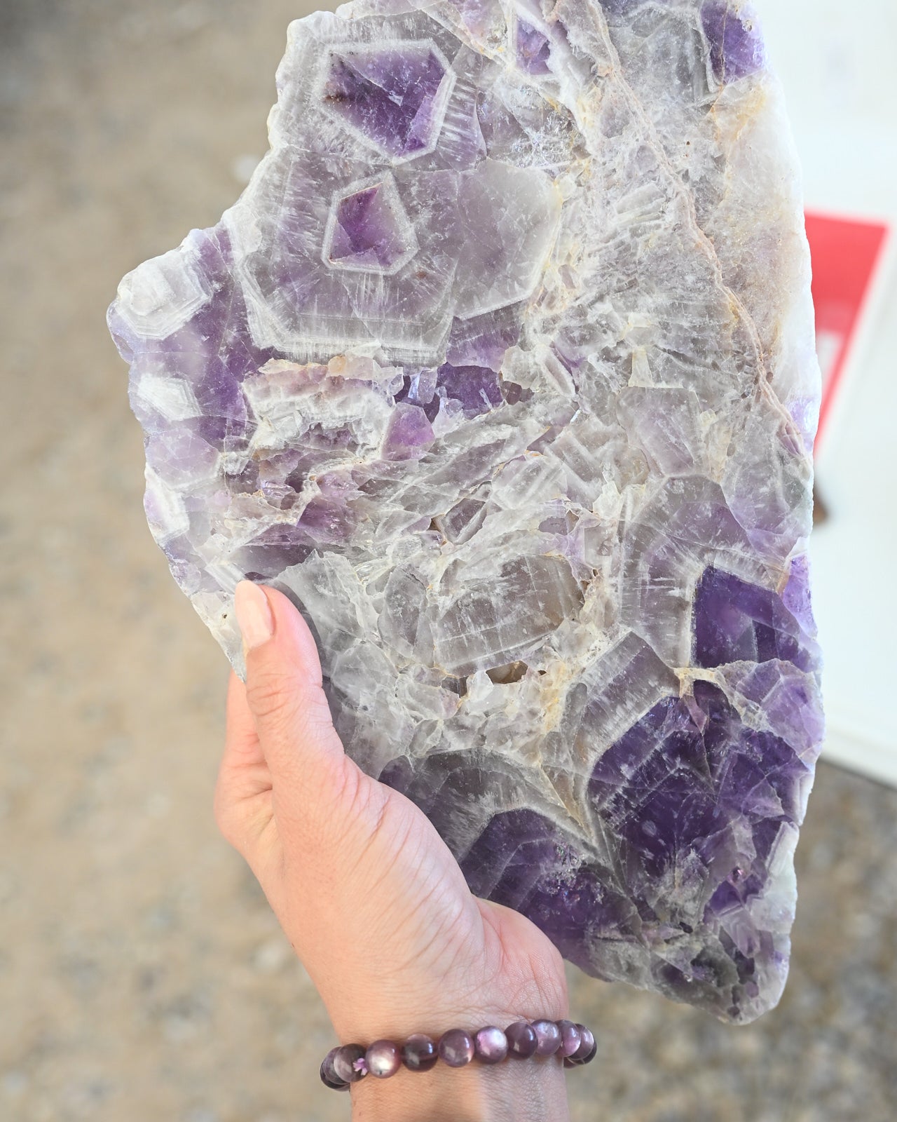 Natural Chevron Dream Amethyst Slab - Premium Healing Crystal for Meditation, Home Decor & Spiritual Gifts | Perfect for Yoga Rooms, Office Desks & Crystal Collections