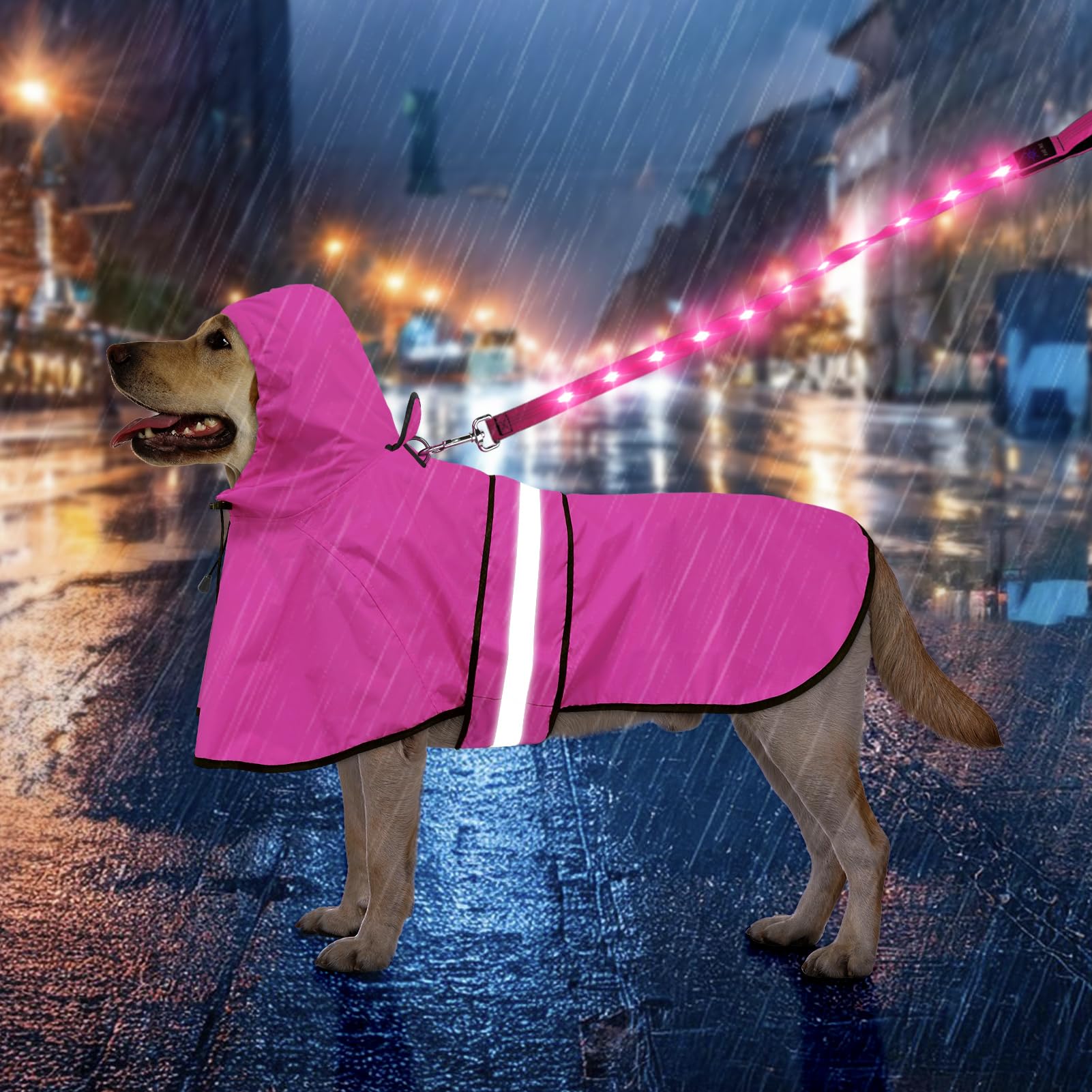 **Weesiber Reflective Waterproof Dog Raincoat - Adjustable Lightweight Dog Poncho for Walking - Large Pink Dog Rain Jacket for Small Medium Large Dogs - Perfect for Rainy Day Walks and Outdoor Adventures**