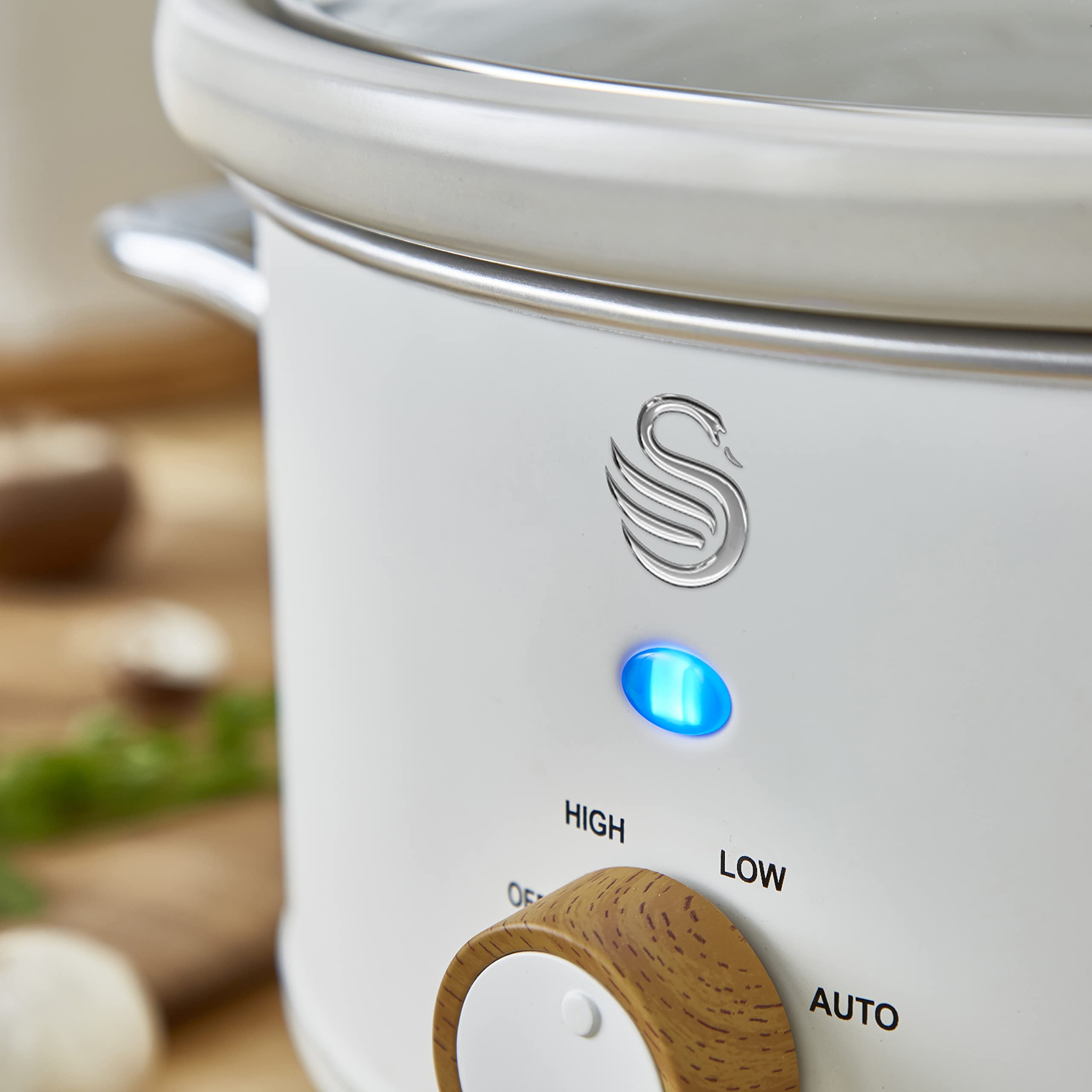 Nordic-Style Swan Slow Cooker with Removable Ceramic Pot - 3.5L Cotton White Crock Pot for Soups, Stews & Family Meals | Perfect for Home Cooking & Entertaining