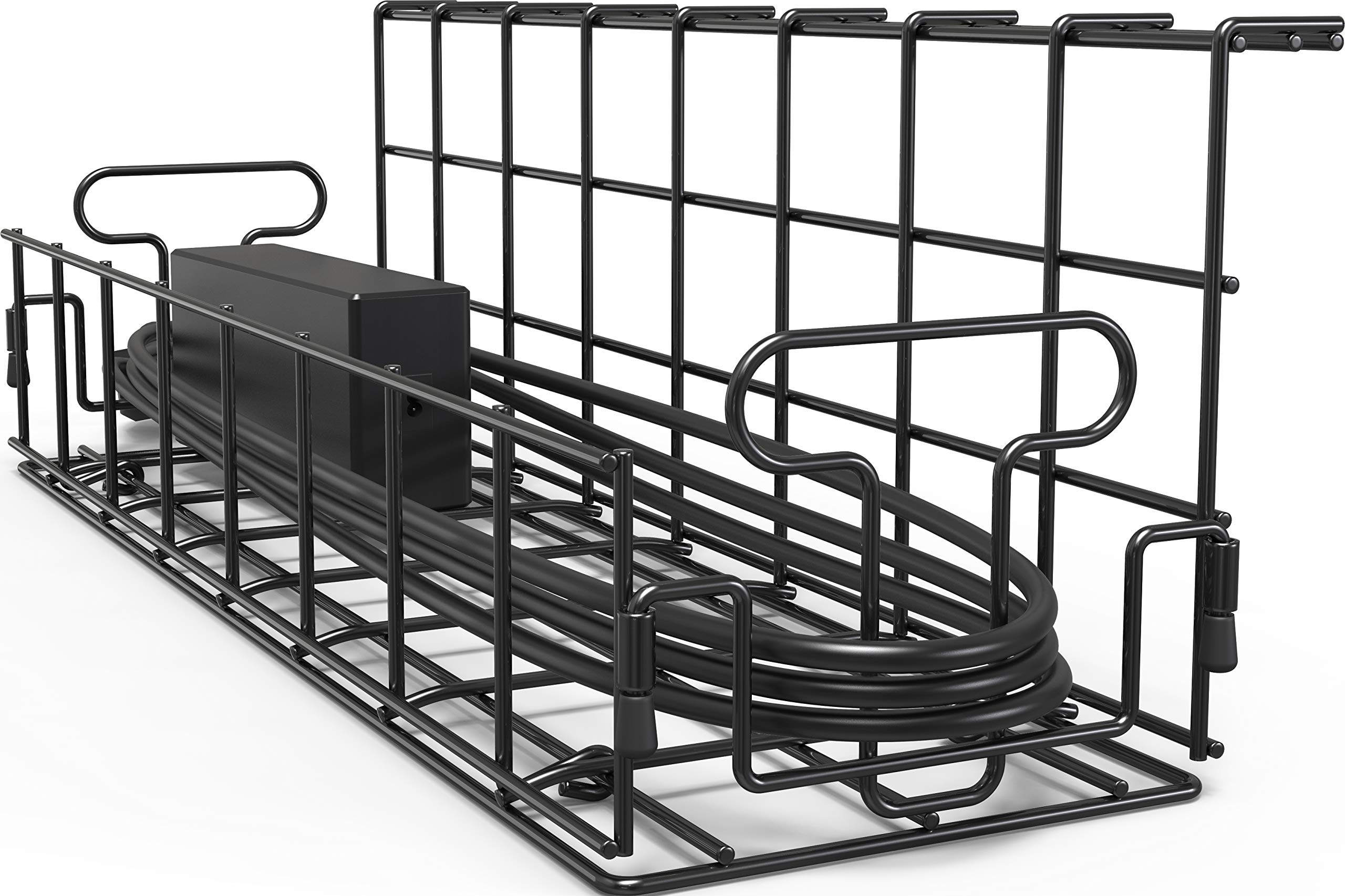 SHW Under Desk Cable Management Tray Organizer - 2 Pack Black Wire Organizer for Home Office, Gaming Setup & Workspace - Cable Management Solutions for Desks & Computer Stations