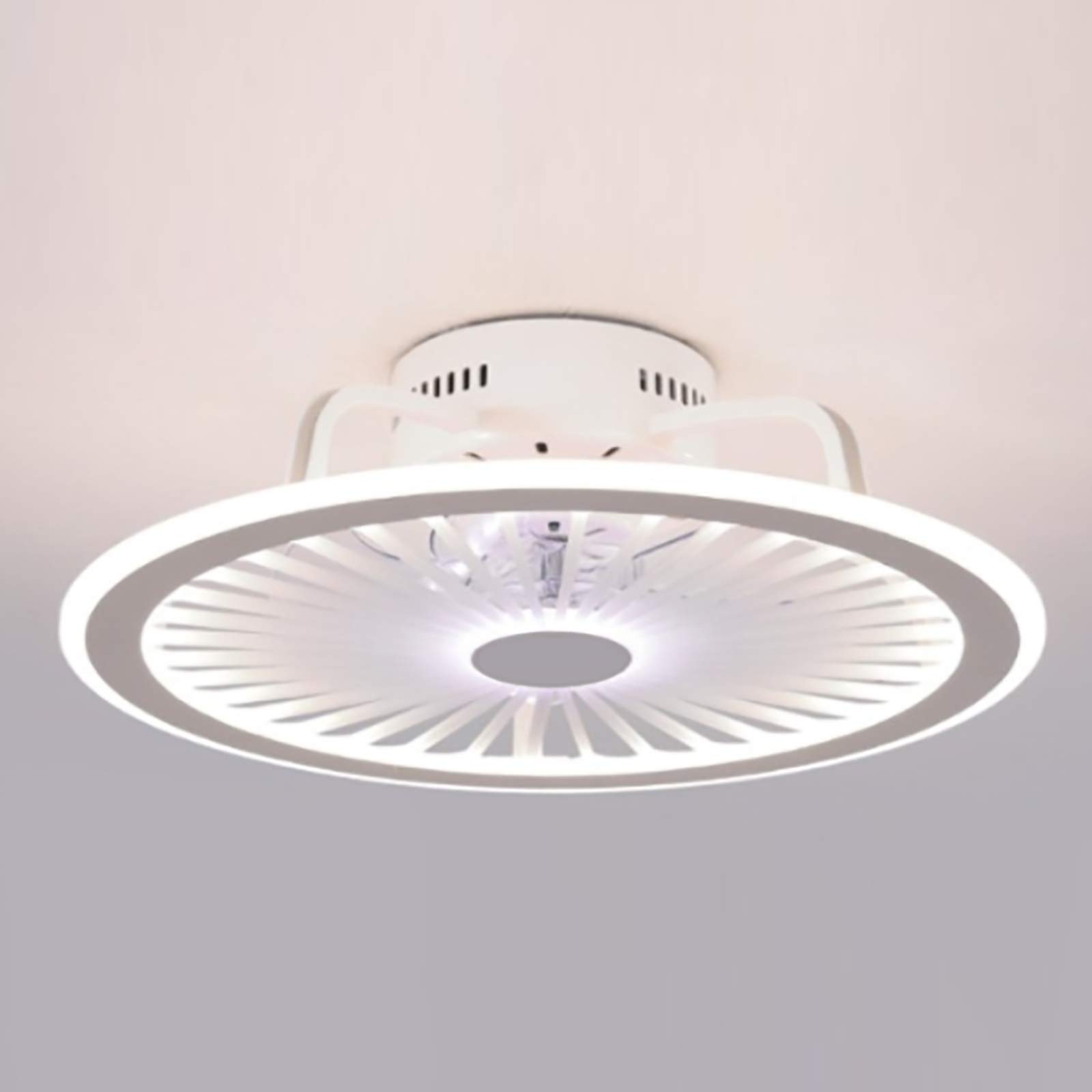 Ultra Thin 18cm Invisible Ceiling Fan with LED Light & Remote Control - 3 Speed Dimmable Quiet Fan for Living Room, Bedroom, Office | Energy Efficient Home Cooling & Stylish Lighting Solution