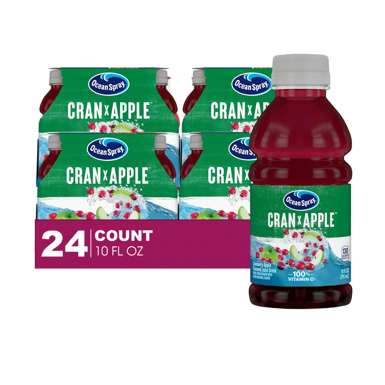 OceanSpray Cran Apple Juice Drink 24-Pack, 10 fl oz Plastic Bottles - Perfect for Lunchboxes, Picnics & On-the-Go Hydration