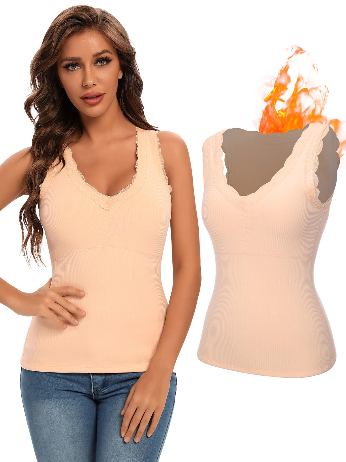 SLIMBELLE Women's Thermal Tank Top - Seamless No Show Undershirt with Fleece Lining, Warm Long Sleeve Bodysuit for Winter Layering | Perfect for Cold Weather, Outdoor Activities & Everyday Comfort