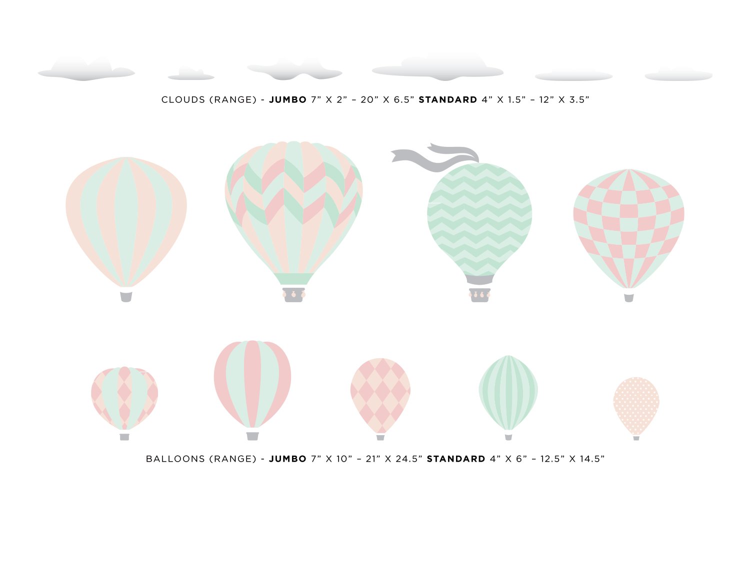 Sunny Decals Hot Air Balloons Fabric Wall Stickers - Extra Large Pastel Wall Decals | Removable, Repositionable, Reusable & Non-Toxic Nursery Decor for Kids Room, Bedroom, Playroom