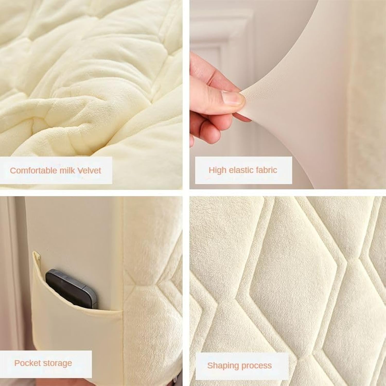 Velvet Quilted Headboard Cover - Full/Queen/Cal King Size, Thick Dustproof Headboard Protector Slipcover - Soft & Luxurious (Beige, 86