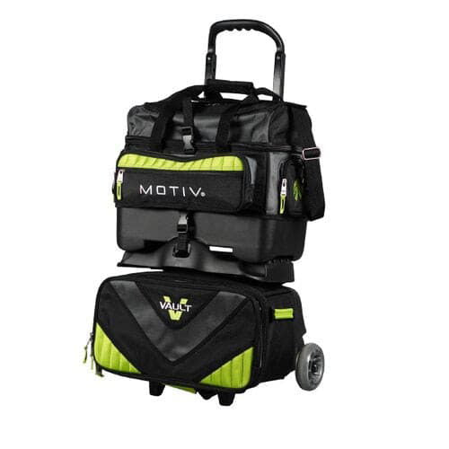 Motiv Vault 4 Ball Stackable Roller Bowling Bag - Grey & Lime | Perfect for League Play & Tournament Travel | Durable Bowling Gear with Wheels for Easy Transport