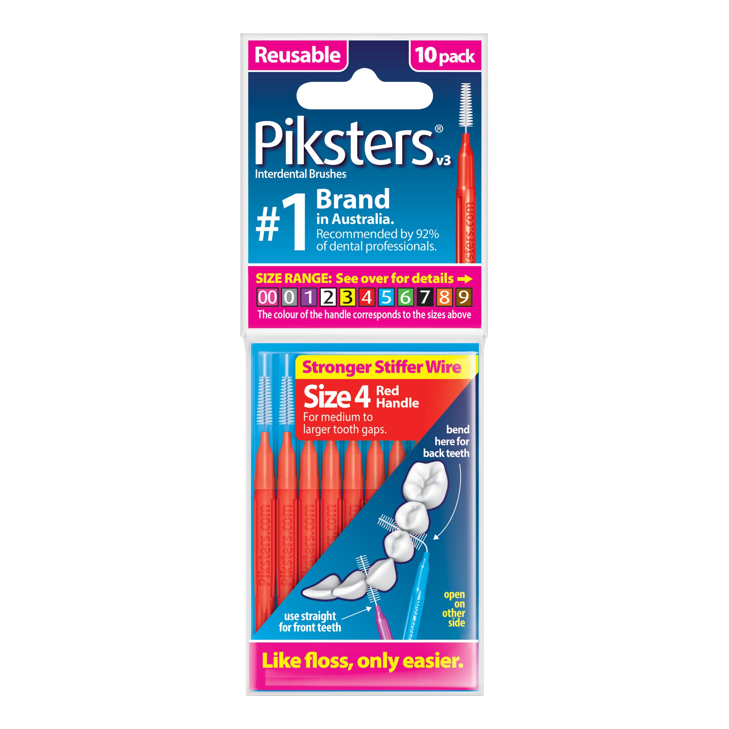 Piksters Interdental Brushes Size 4 - Red Handle Dental Care for Teeth Cleaning, Braces & Bridges - Perfect for Travel & Home Oral Hygiene