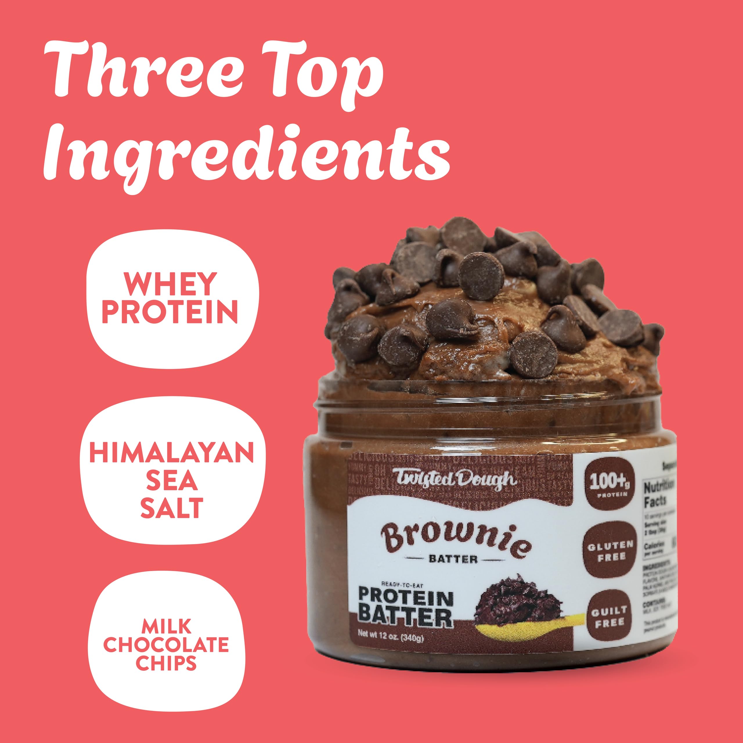 Twisted Dough - 2 Pack Brownie Batter Protein Cookie Dough | Healthy Edible Dessert Dough with High Protein | Smooth & Creamy Ready-to-Eat Cookie Dough in Individual Jars | Perfect for Post-Workout Snacks, Healthy Desserts & Midnight Cravings