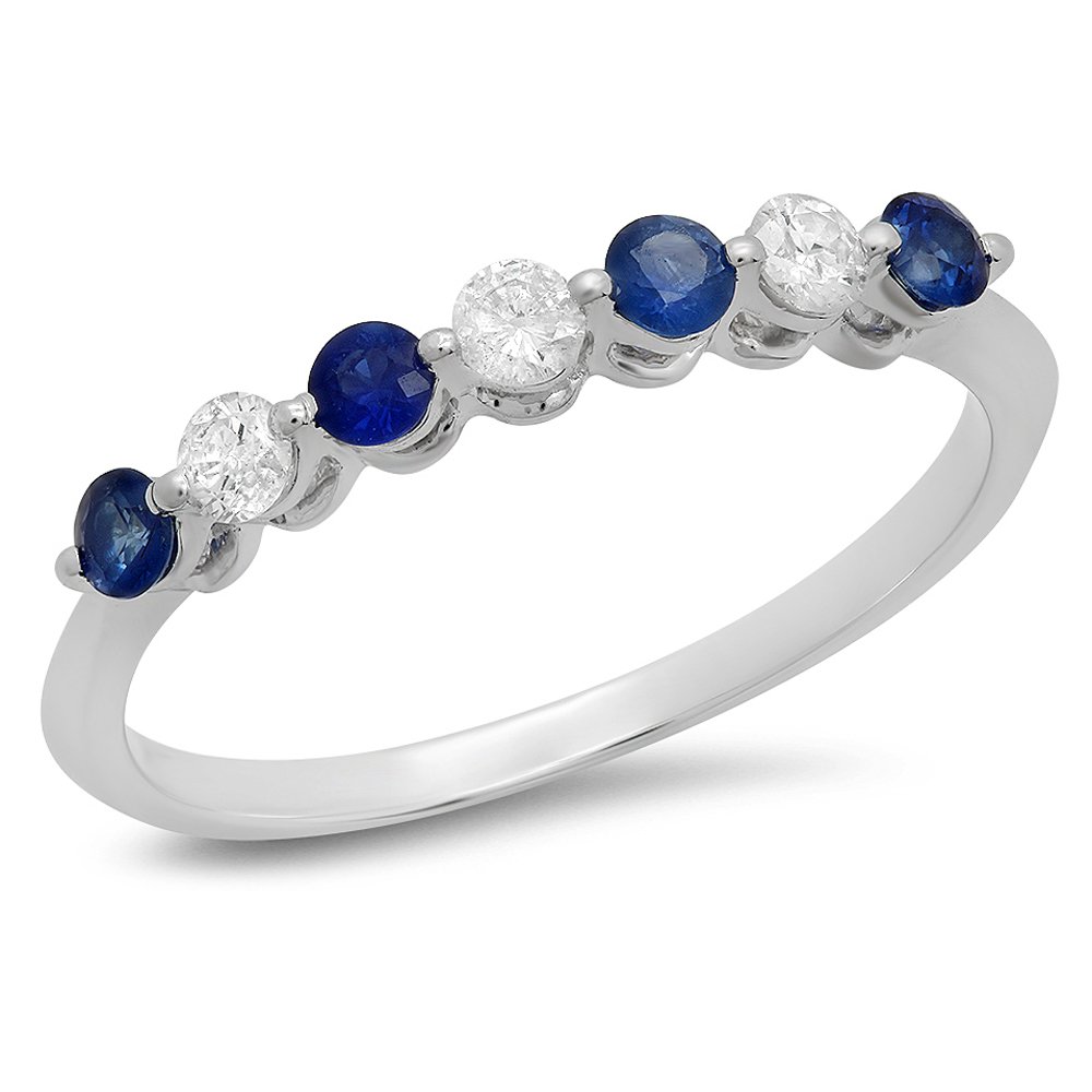 Dazzlingrock Collection 14K Solid White Gold Blue Sapphire & White Diamond Women's 7 Stone Bridal Wedding Ring | Elegant Engagement, Anniversary Gift for Her | Perfect for Proposals, Vow Renewals & Special Occasions