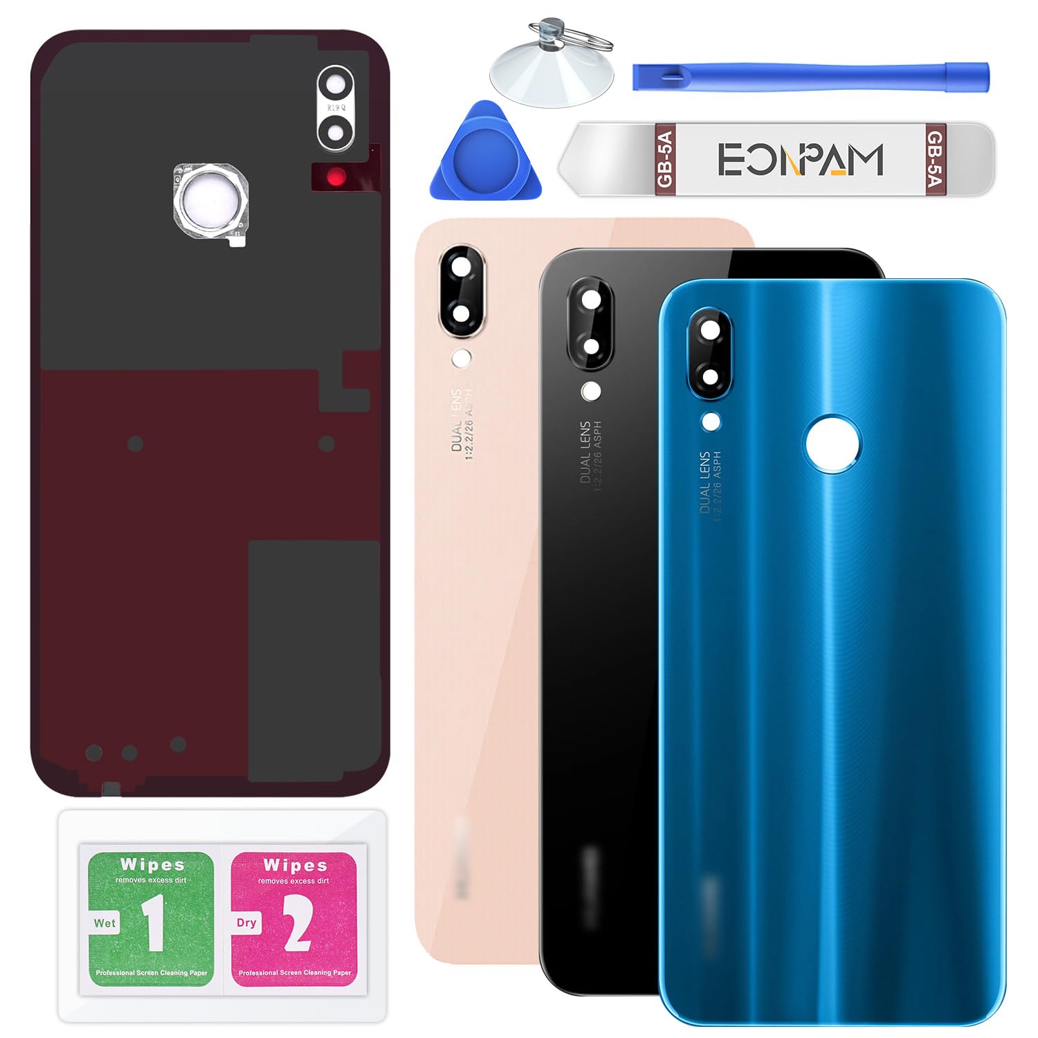 Original Huawei P20 Lite Back Glass Replacement - Genuine Rear Housing with Camera Lens & Repair Tool Kit - Blue - Perfect for DIY Phone Repair & Screen Replacement Projects