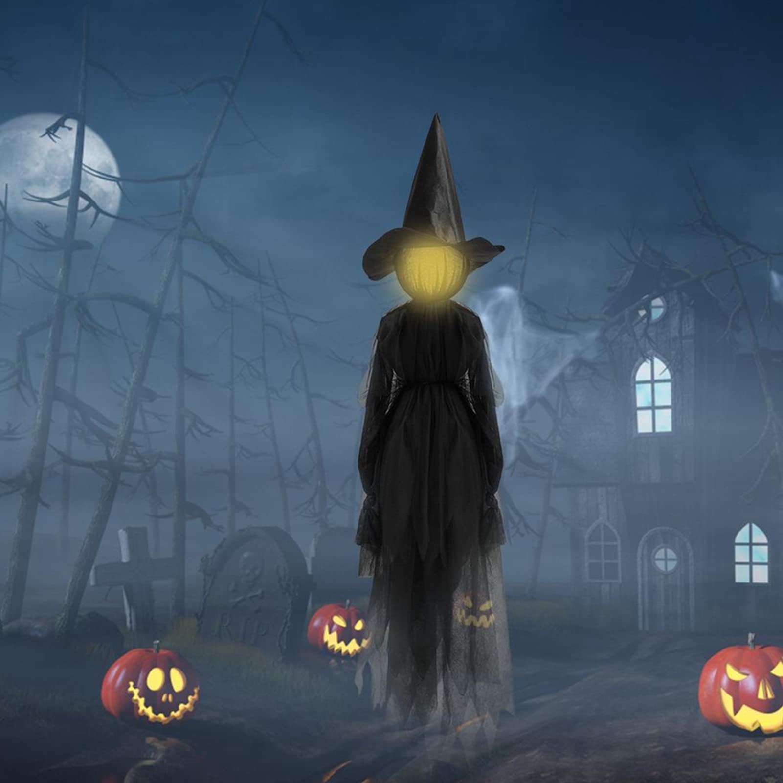 LED Halloween Witch Light Decoration with Sound Effects - Outdoor Halloween Yard Decor for Garden, Lawn, and Patio - Spooky Party Lighting for Trick or Treat