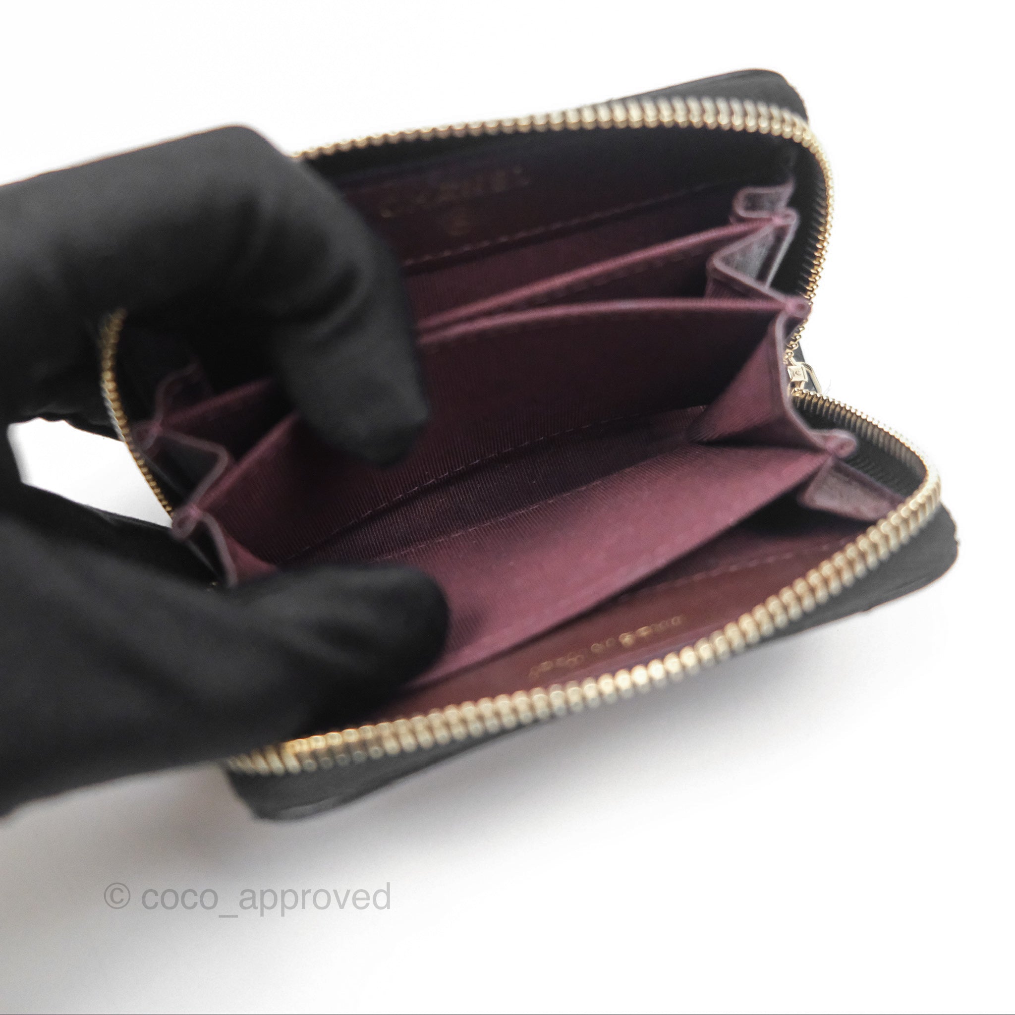 Chanel Chevron Zipped Coin Purse - Black Lambskin with Gold Hardware | Luxury Small Wallet for Women | Perfect for Parties, Travel & Everyday Use