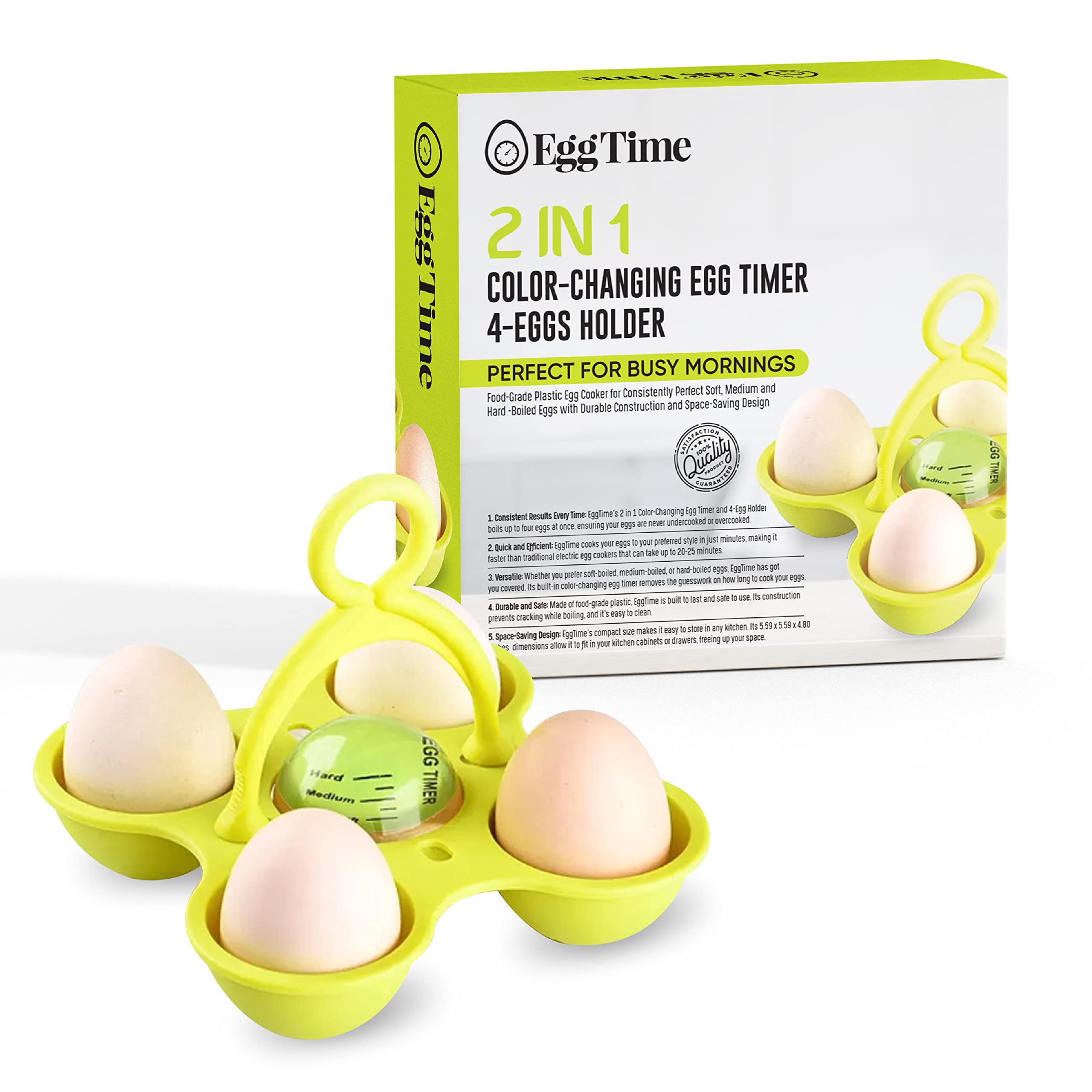 Egg Holder for Boiled Eggs - Quick & Efficient Color-Changing Egg Timer - Perfectly Cook 4 Eggs Without Cracks - Water Timer for Soft, Medium or Hard Boiled Eggs - Ideal for Breakfast, Meal Prep & Healthy Cooking