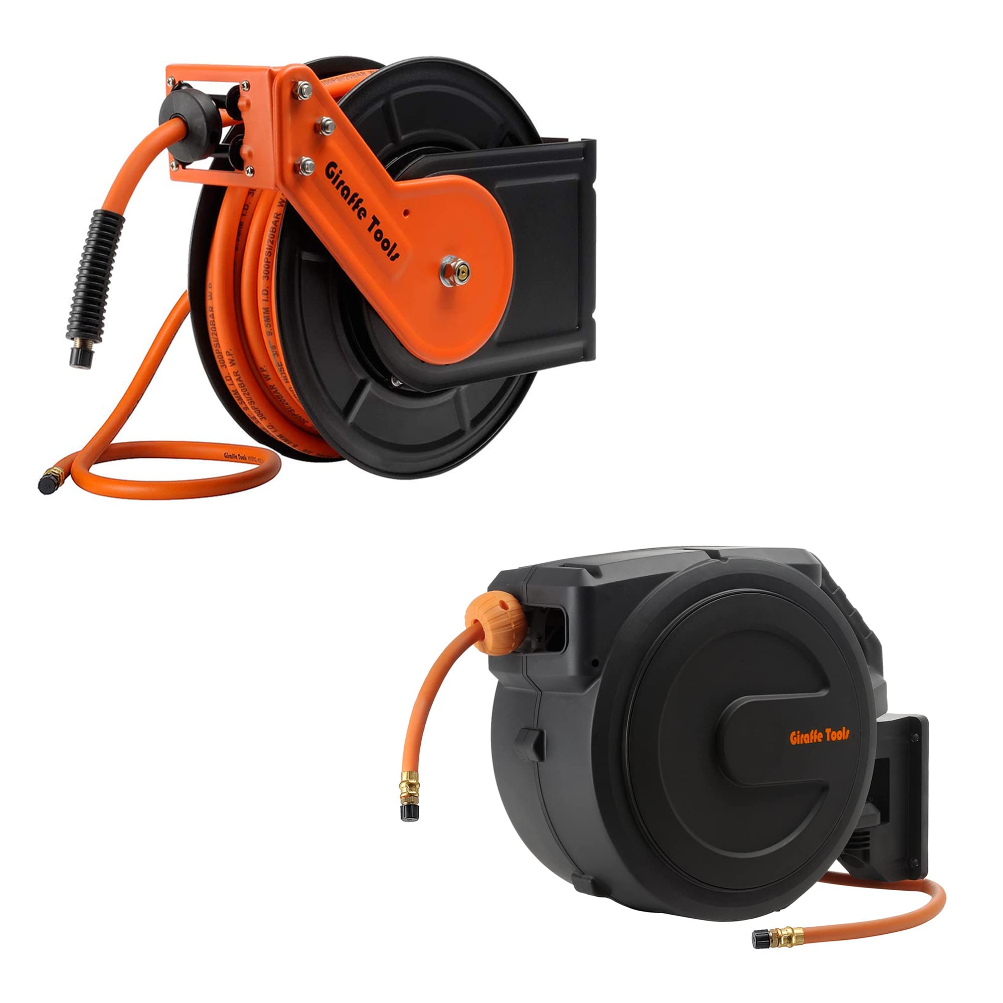2 Pack 50ft Retractable Air Hose Reel with 3/8