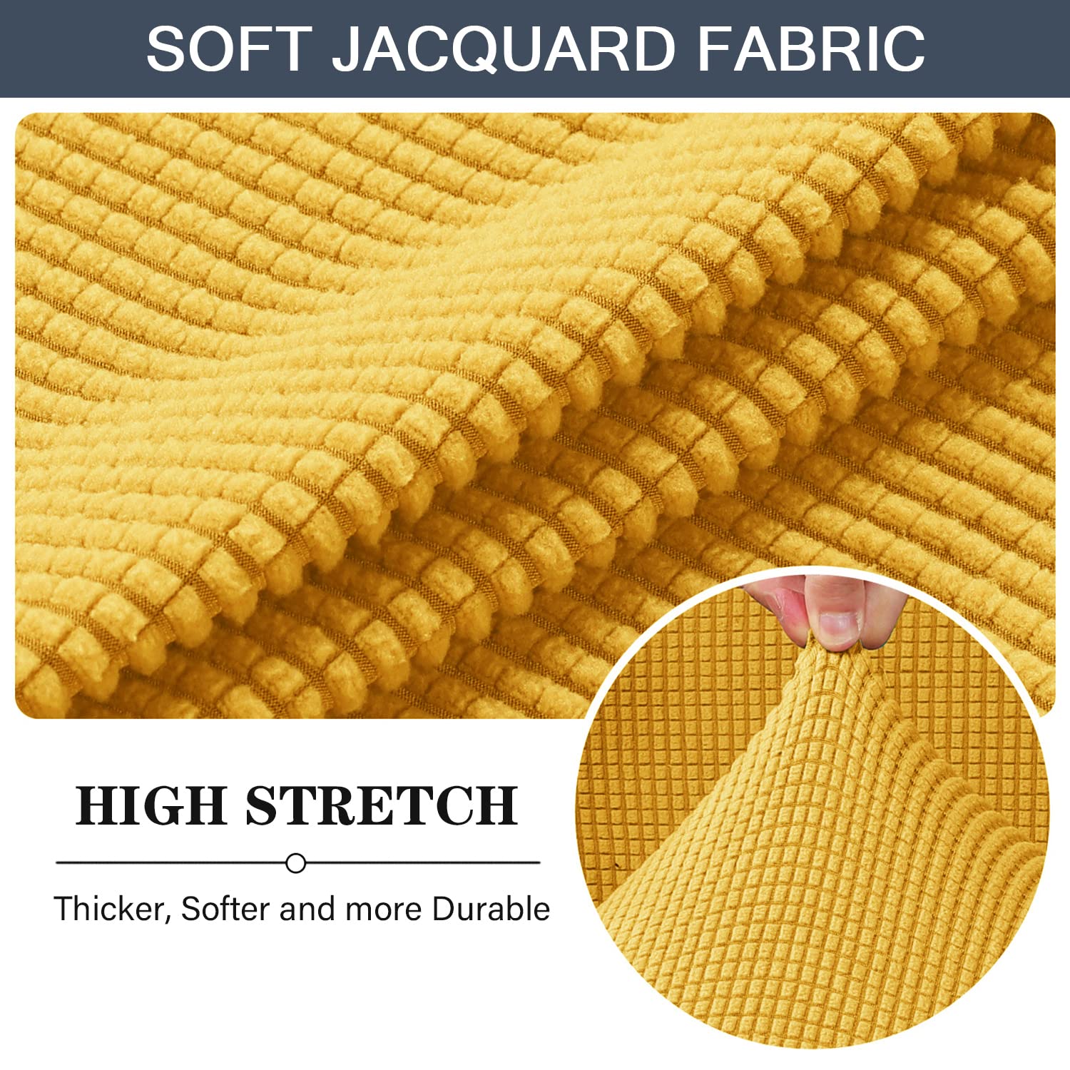 CONRUSER Stretch Sofa Slipcover - Soft Jacquard Washable Furniture Protector for 2 Cushion Couch, Pet & Kid Friendly Sofa Cover (Yellow, Medium) - Perfect for Living Room, Family Room & Home Decor