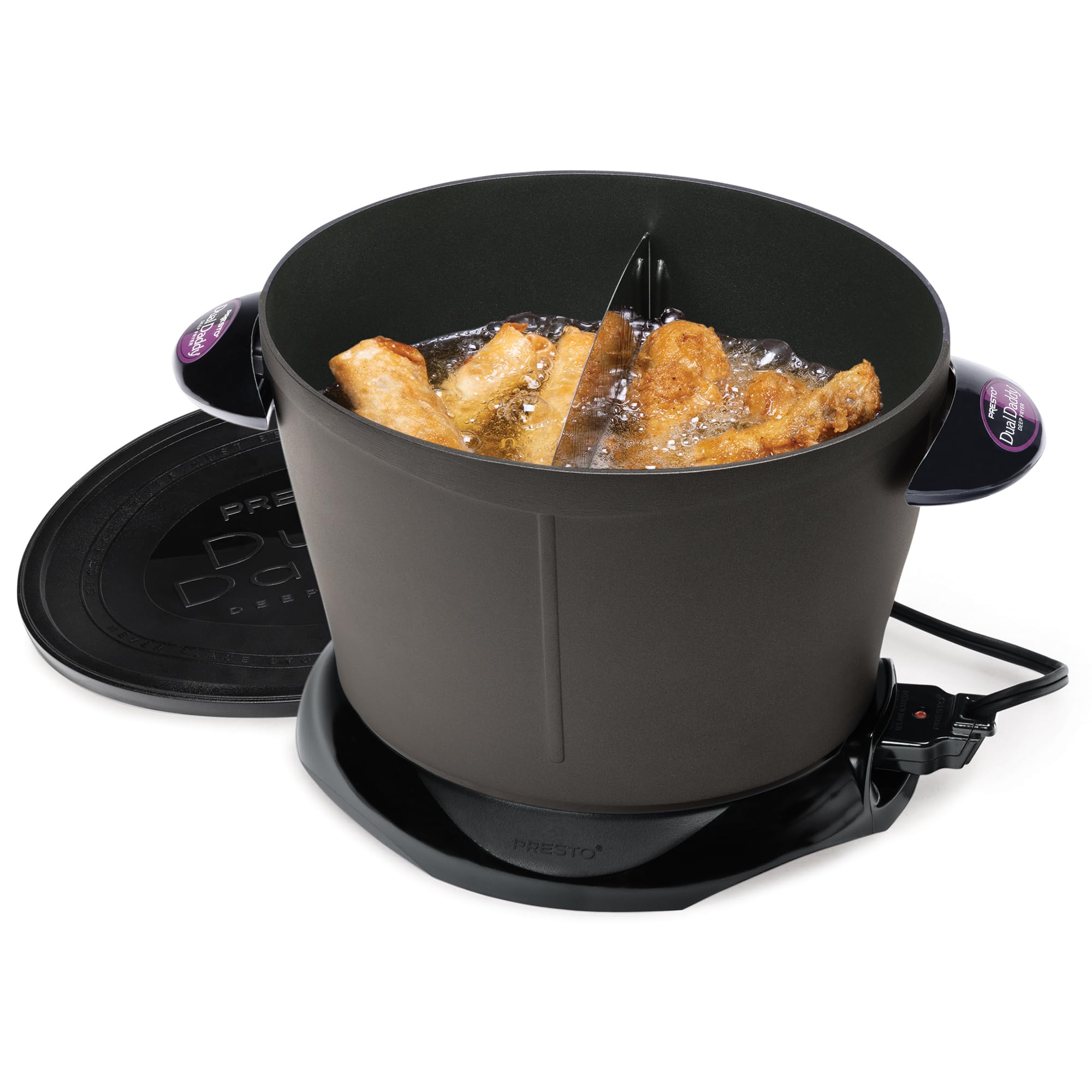 Presto 05450 DualDaddy Electric Deep Fryer - 2 Basket Deep Fryer for Home Use, Black | Perfect for Frying Chicken, French Fries, Onion Rings & More | Commercial Quality for Restaurants & Fast Food
