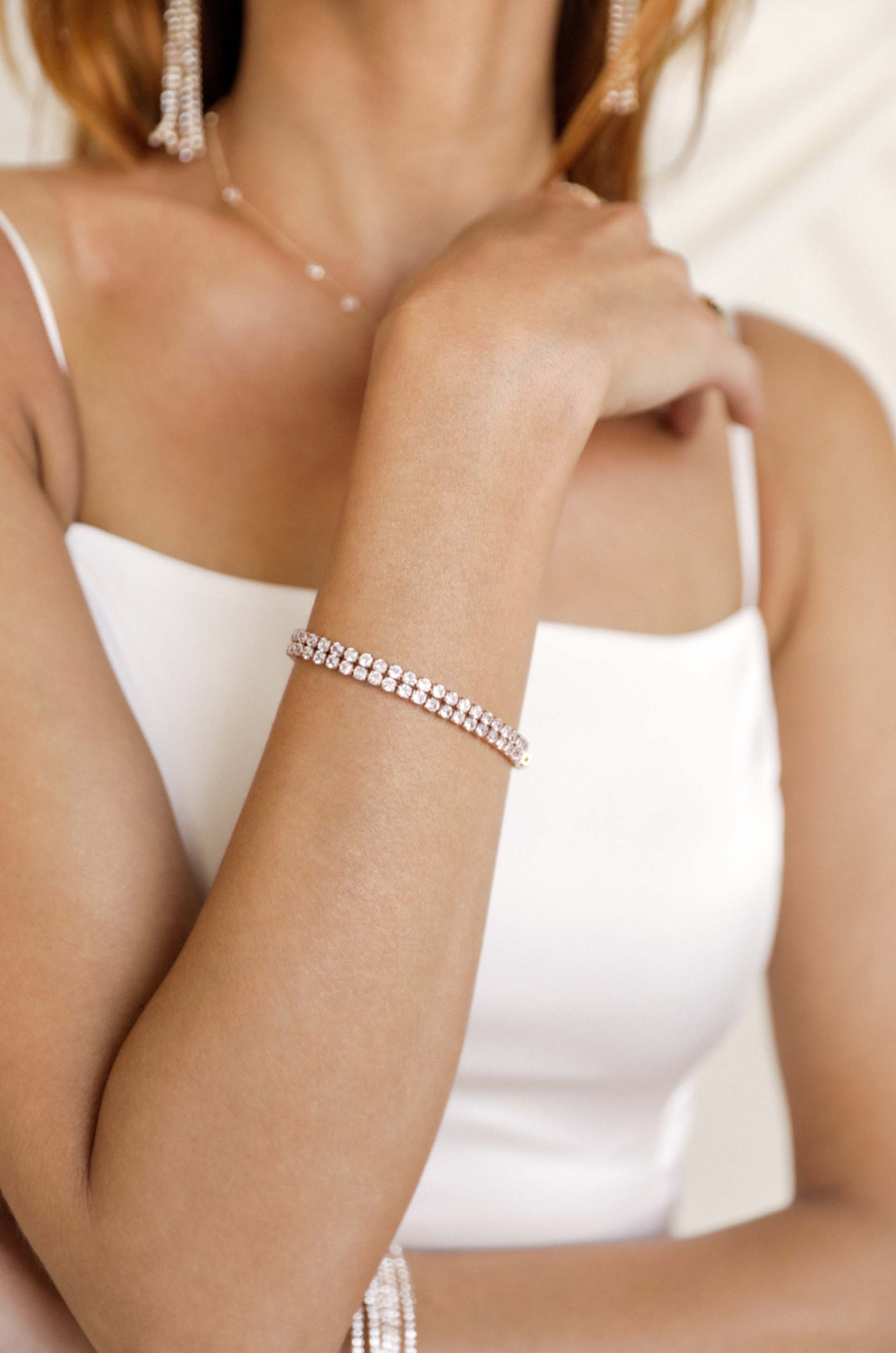 Elegant Crystal Double Layered Tennis Bracelet for Women - Perfect for Weddings, Parties & Everyday Luxury Jewelry