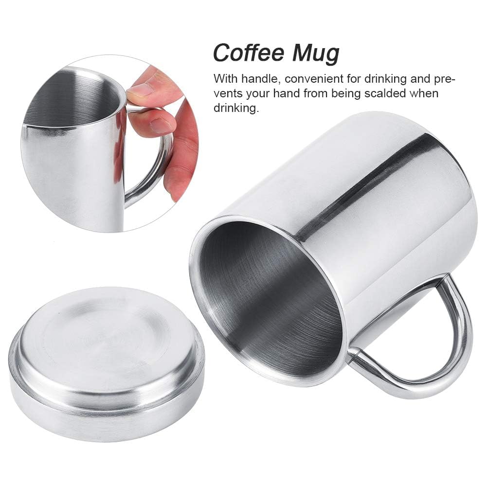 Premium 7.5oz/220ml Stainless Steel Coffee Mug with Lid & Handle - Unbreakable Double Wall Insulated Travel Cup for Camping, Hiking & Office - Shatterproof Tea & Coffee Mug for Hot & Cold Beverages - Ideal for Outdoor Adventures, Daily Commute & Home Use