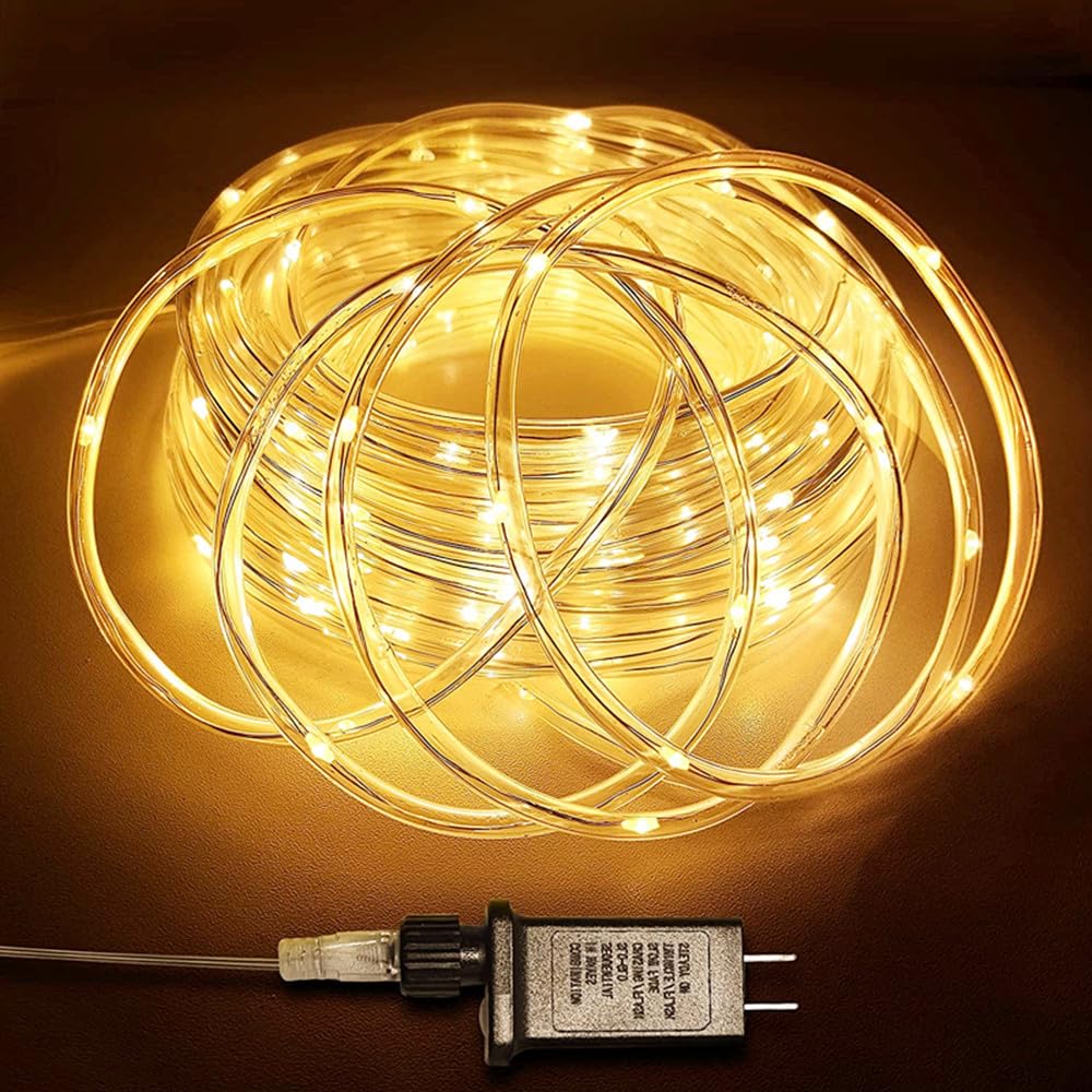 200 LED Waterproof Outdoor Rope Lights - 66Ft Warm White Flexible String Lights for Patio, Pool, Bedroom, Living Room, Landscape & Christmas Tree Decorations - Perfect for Parties, Weddings and Holiday Lighting