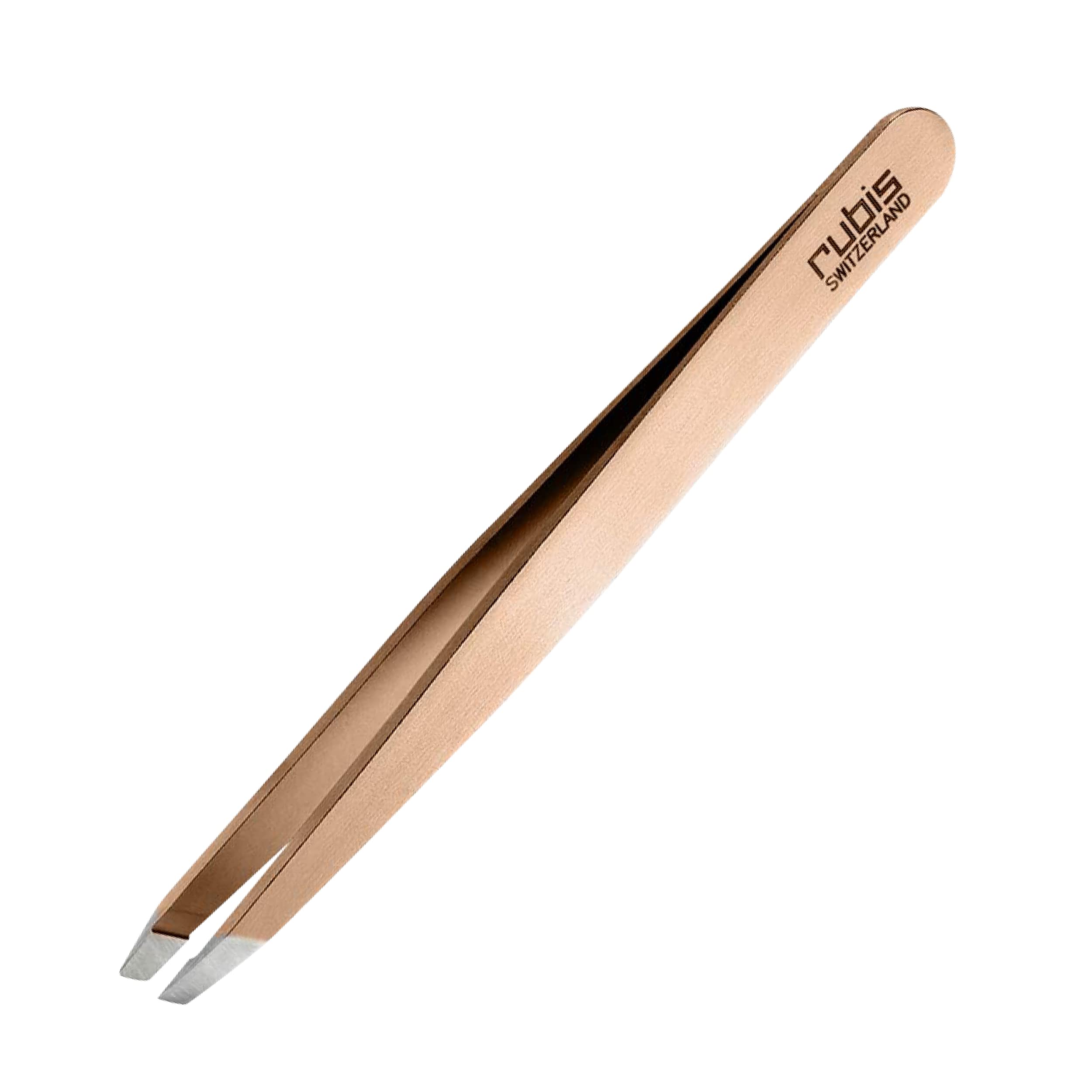 Premium RUBIS Limited Edition Rose Gold Slanted Tweezers with Black Pouch - Perfect for Eyebrow Shaping, Hair Removal & Professional Salon Use