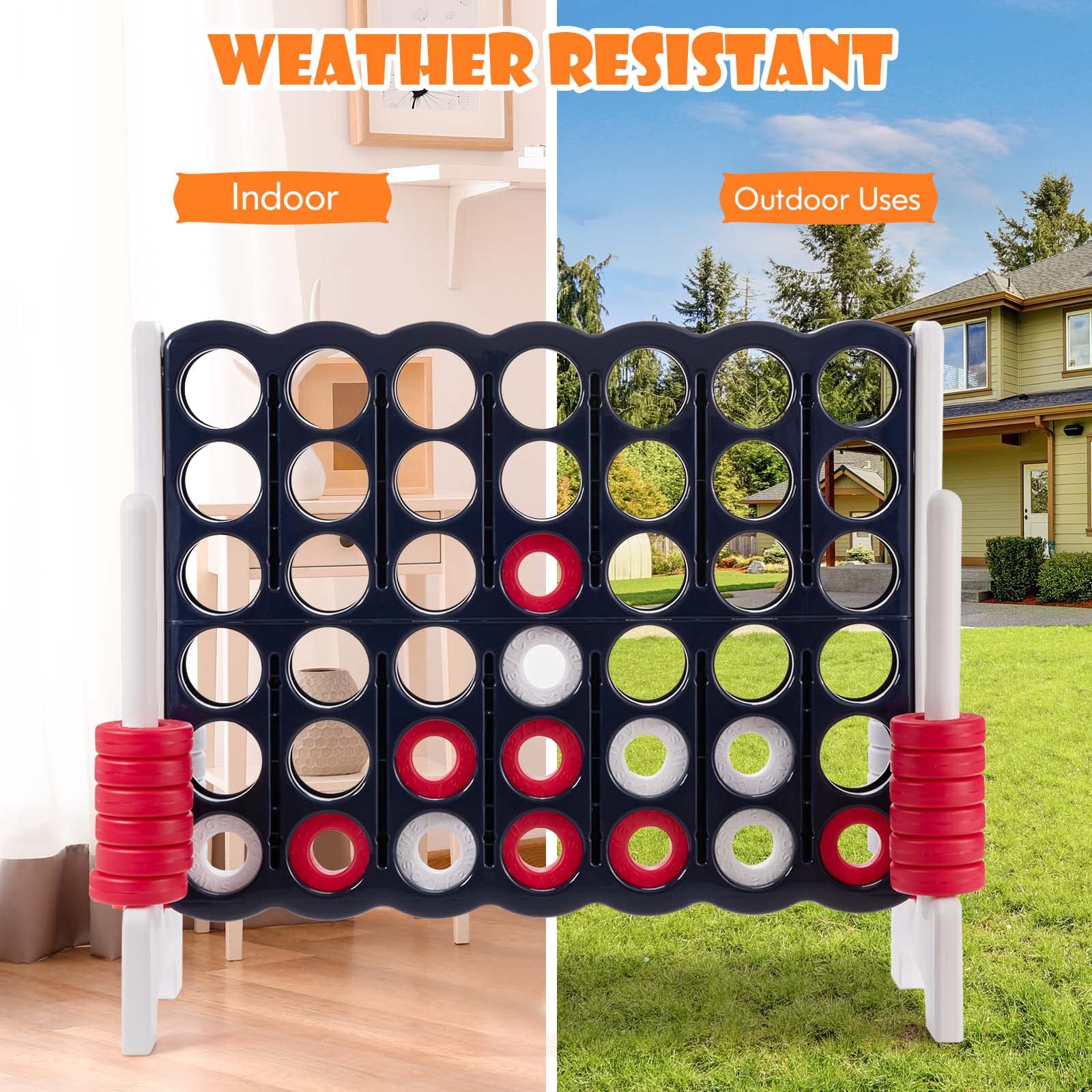 HONEY JOY Jumbo 4-to-Score Giant Connect 4 Game Set - 42 Oversized Rings & Quick-Release Slider - 3.5FT Tall Outdoor Yard Game for Kids, Adults & Family Fun - Perfect for Backyard Parties, Picnics & Beach Games