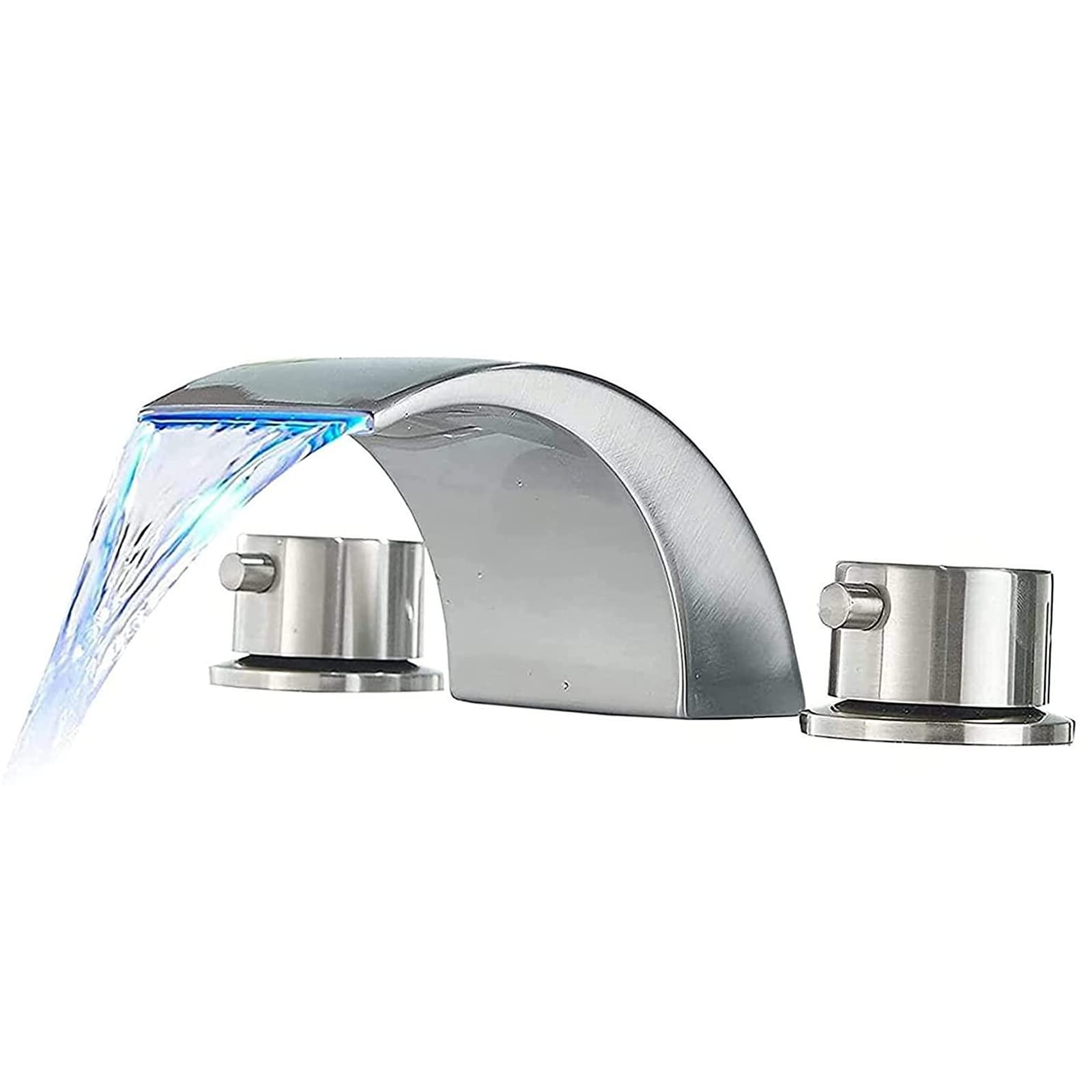 Brushed Nickel LED Waterfall Bathroom Faucet - 8-16 Inch 3 Hole for Sink Basin - Perfect for Modern Home Decor